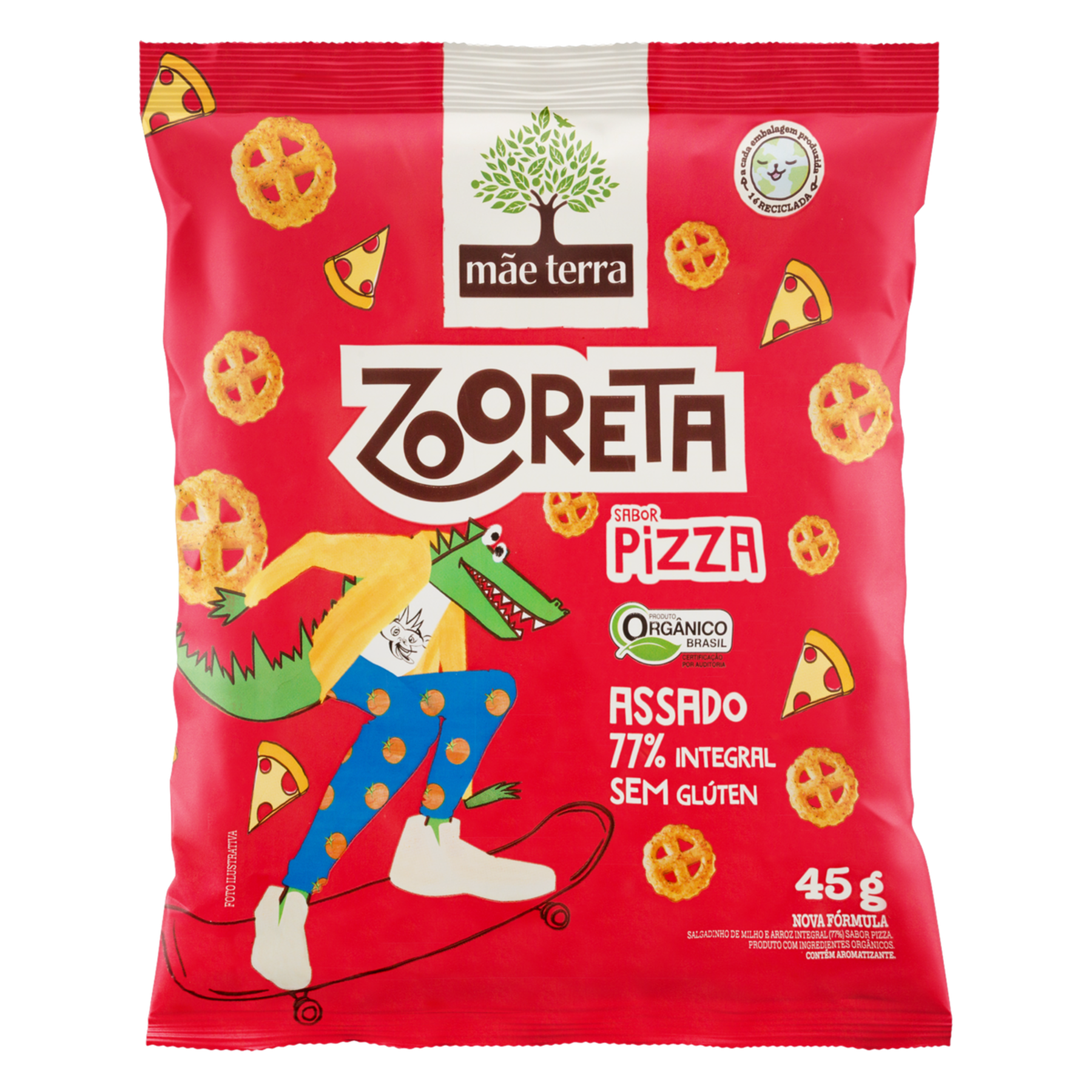 Salgadinho de Milho e Arroz Integral Pizza Zooreta Org&acirc;nico M&atilde;e Terra Pacote 45g