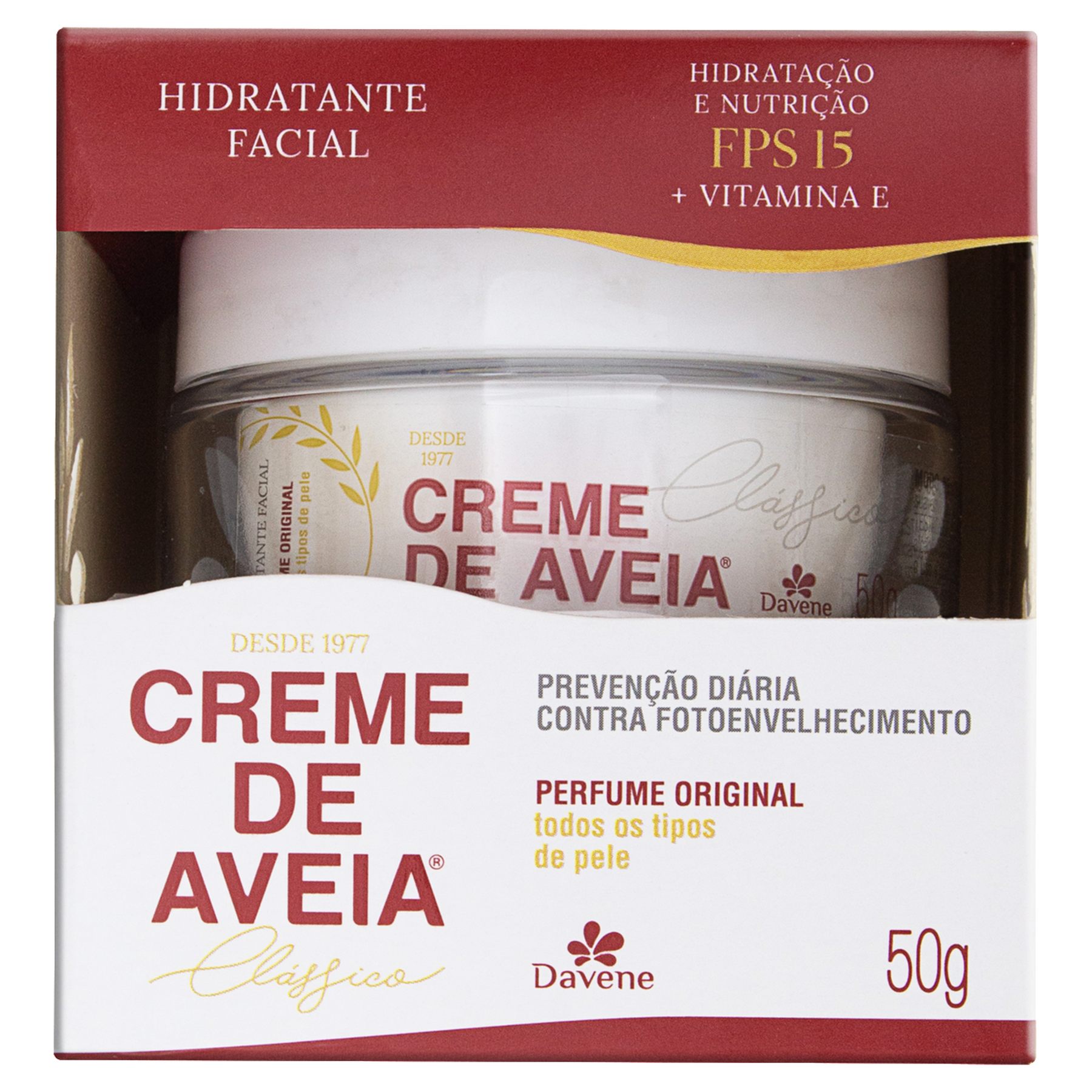 Hidratante Facial FPS 15 Davene Creme de Aveia Cl&aacute;ssico Caixa 50g&nbsp;