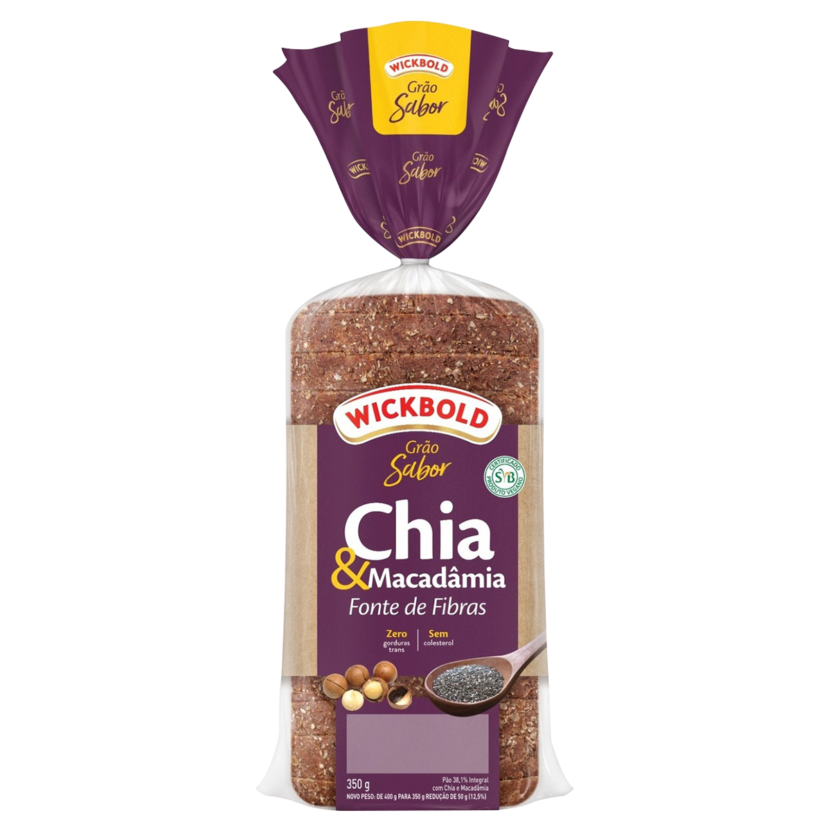 P&atilde;o de Forma Chia e Macad&acirc;mia Gr&atilde;o Sabor Wickbold Pacote 350g