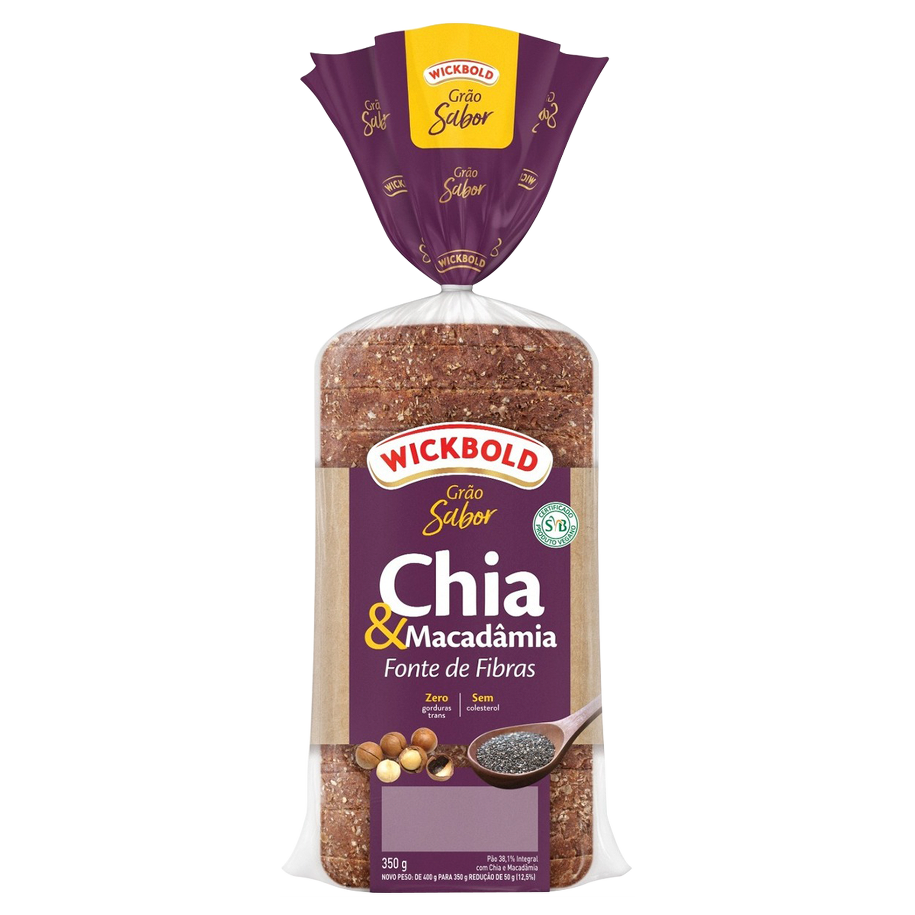 Pão de Forma Chia <(>&<)> Macadâmia Grão Sabor Wickbold Pacote 350g