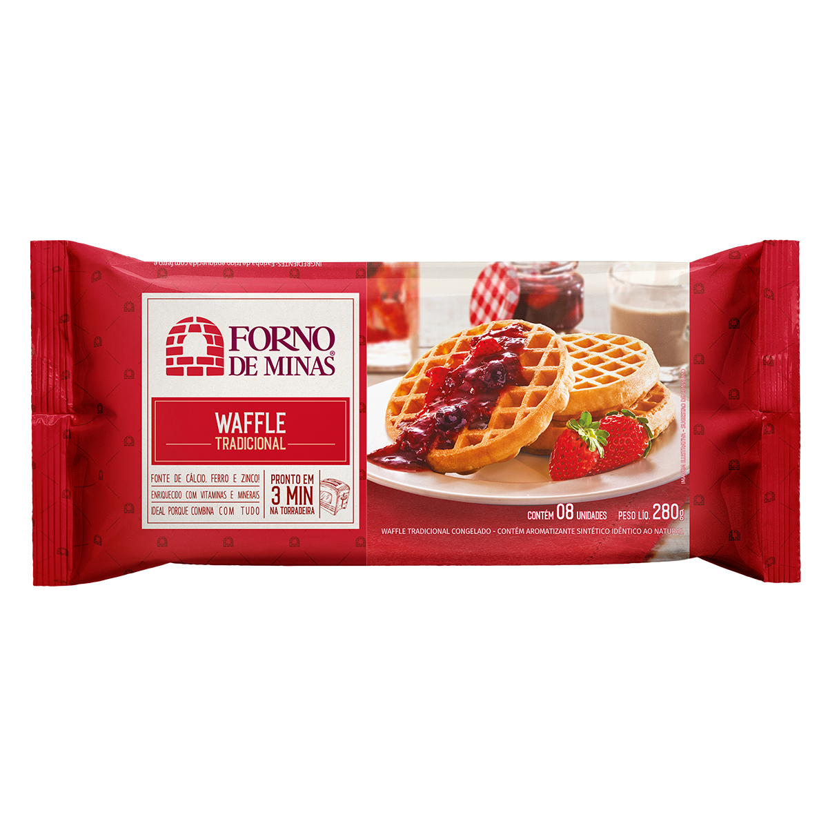 Waffle Congelado Tradicional Forno de Minas Pacote 280g C/8 Unidades