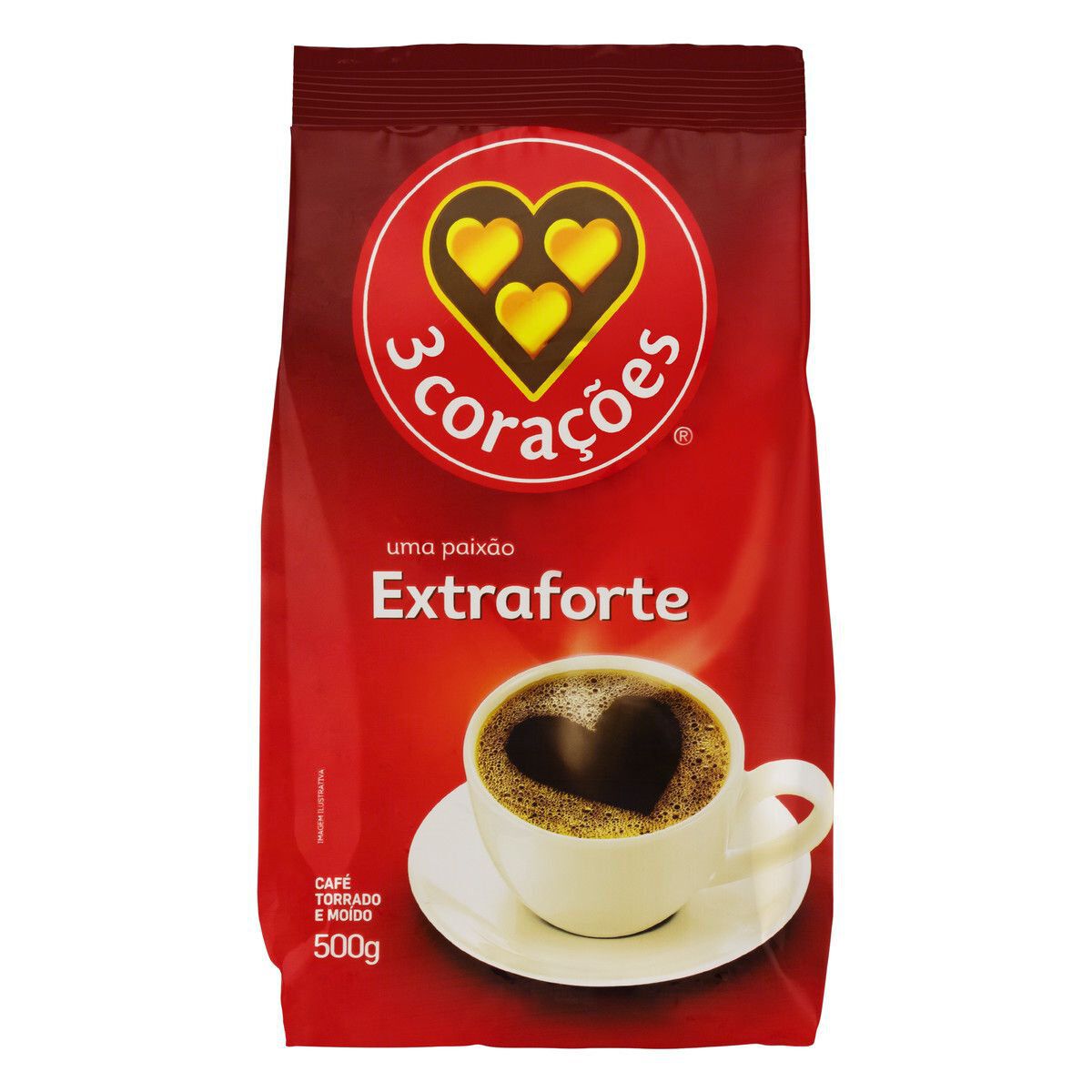 Caf&eacute; Torrado e Mo&iacute;do Extraforte 3 Cora&ccedil;&otilde;es Pacote 500g