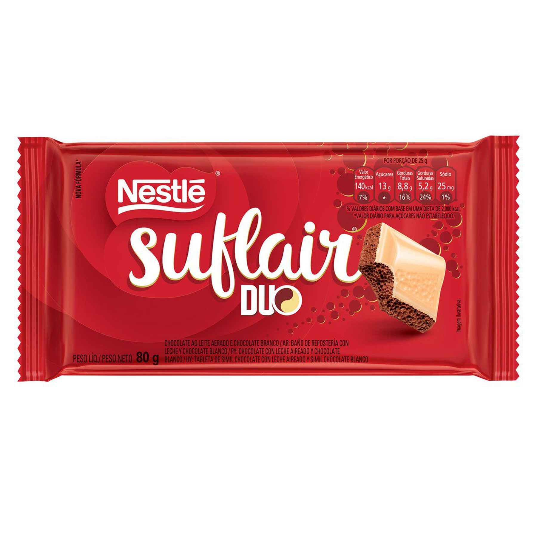 Chocolate ao Leite Aerado e Branco Duo Nestl&eacute; Suflair Pacote 80g&nbsp;&nbsp;