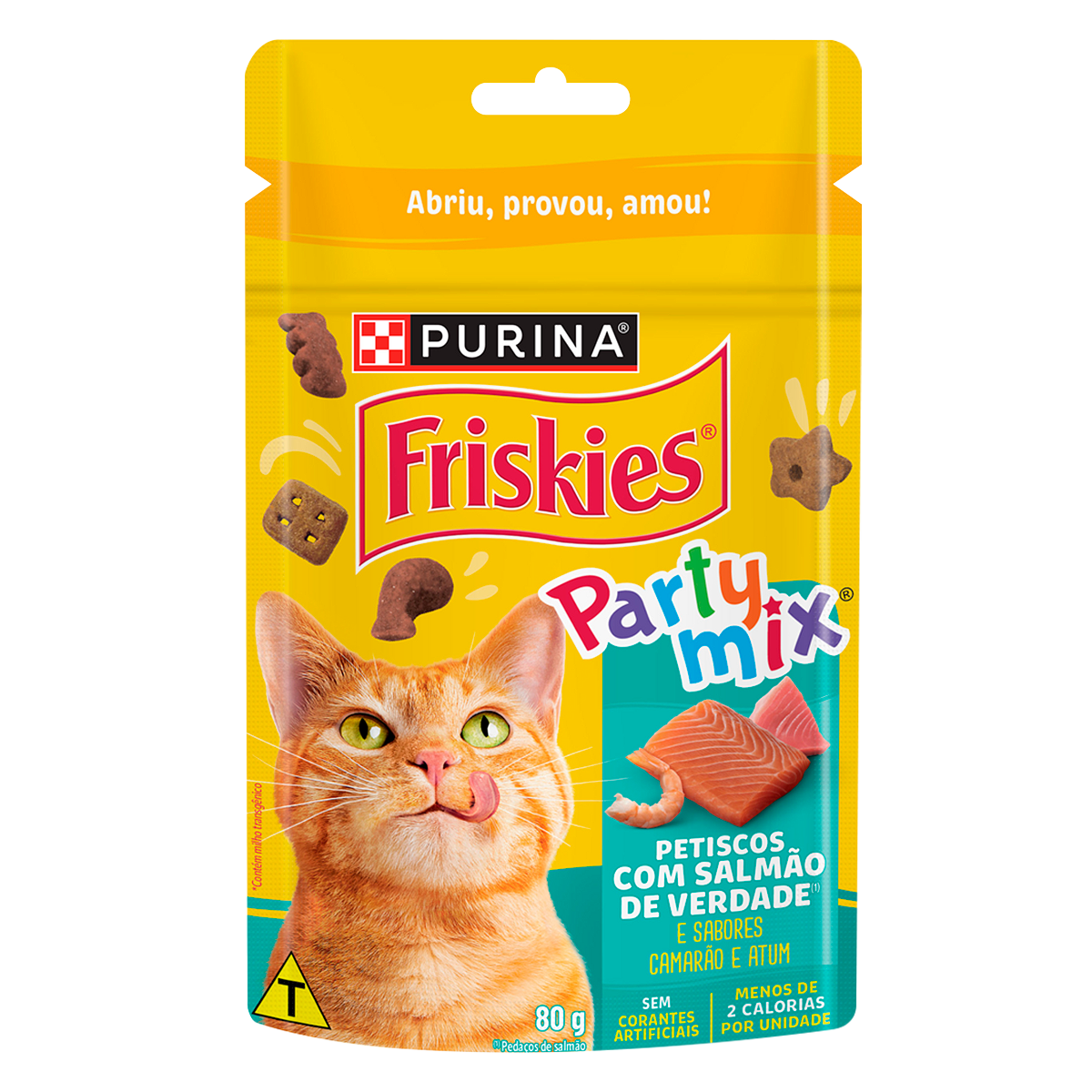 Petisco para Gatos Adultos Salm&atilde;o, Camar&atilde;o e Atum Purina Friskies Party Mix Pouch 80g