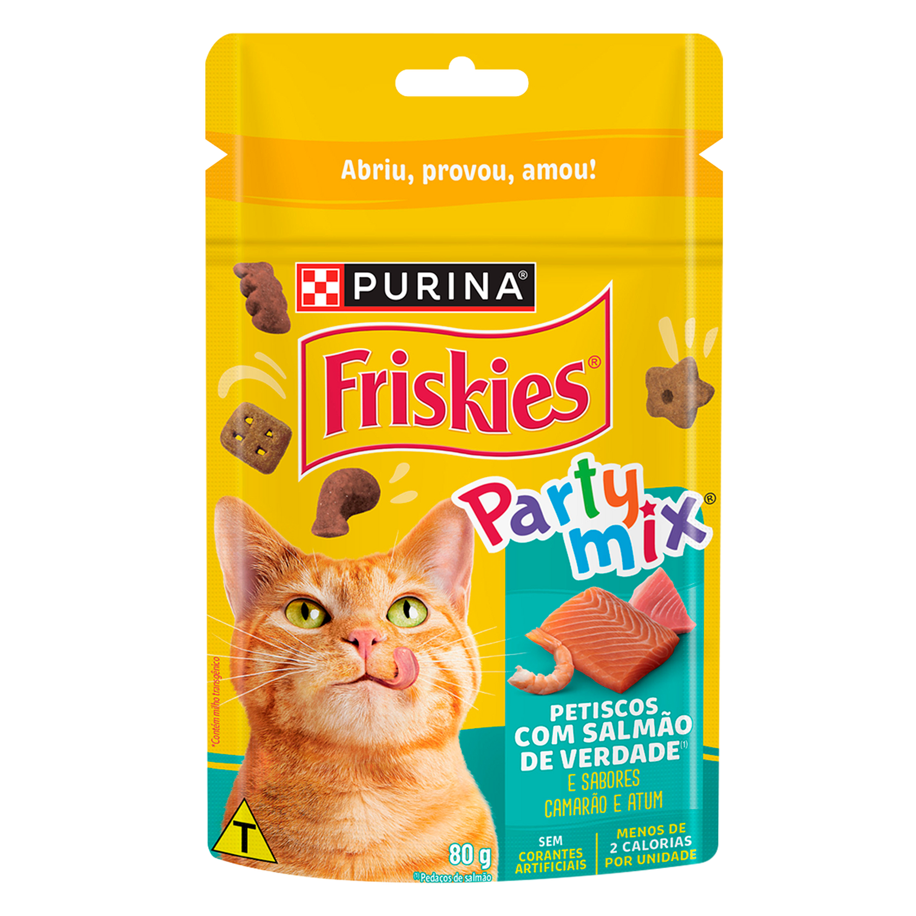 Petisco para Gatos Adultos Salm&atilde;o, Camar&atilde;o e Atum Purina Friskies Party Mix Pouch 80g
