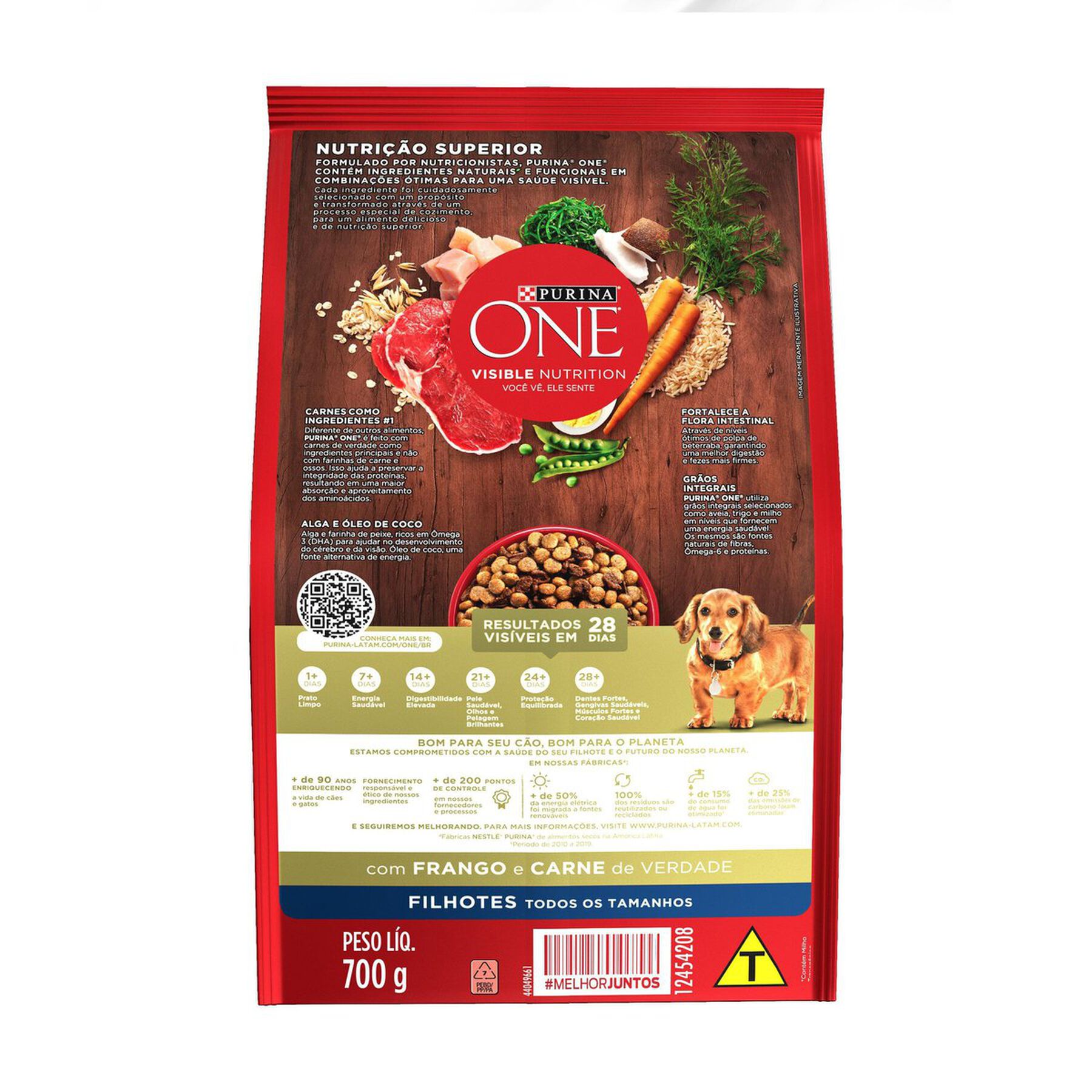 Alimento para Cães Filhotes Todos os Tamanhos Frango e Carne Purina One Visible Nutrition Pacote 700g