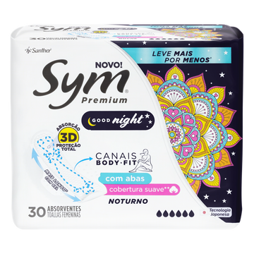 Absorvente Suave Noturno com Abas Sym Premium Pacote C/30 Unidades - Embalagem Leve Mais Pague Menos