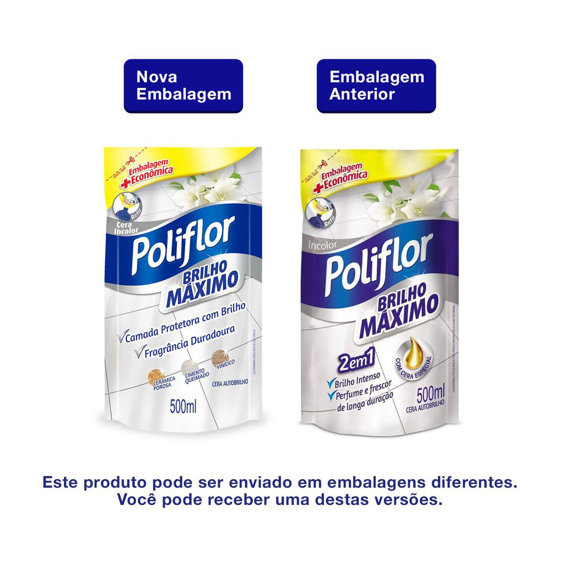 Cera L&iacute;quida Autobrilho Incolor Poliflor Brilho M&aacute;ximo Sach&ecirc; 500ml Refil Embalagem Econ&ocirc;mica