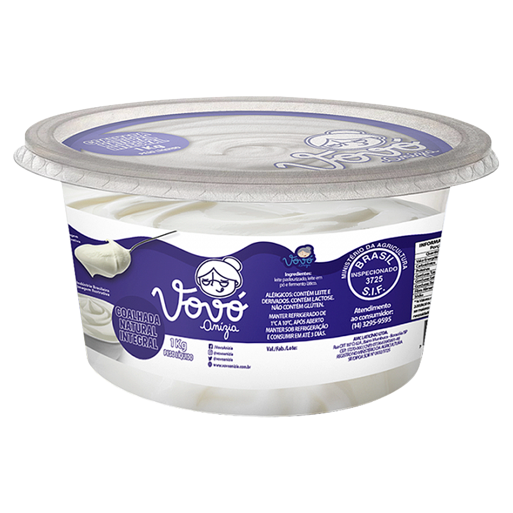 Coalhada Natural Integral Vov&oacute; An&iacute;zia Pote 500g