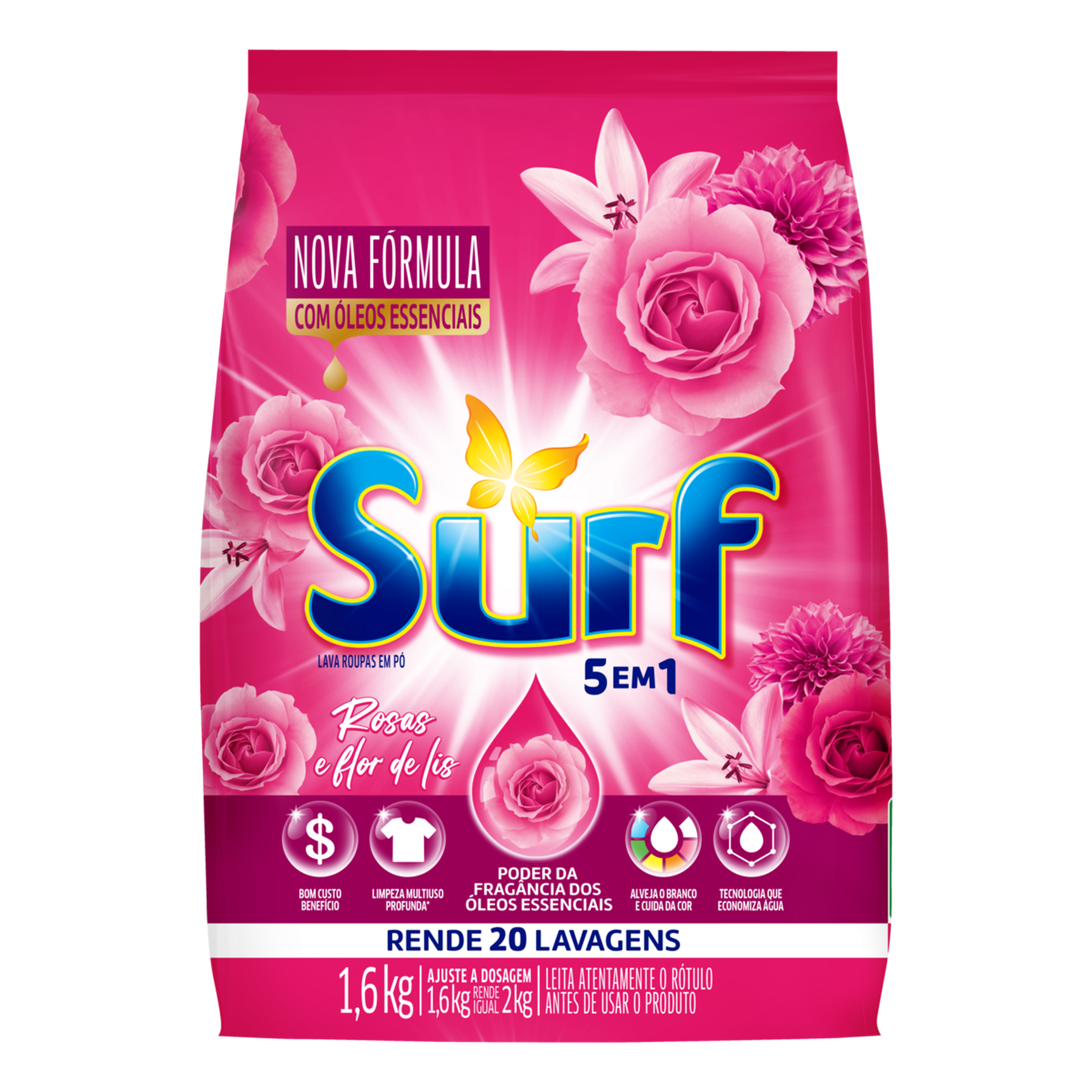 Lava Roupas em Pó Rosas e Flor de Lis Surf Pacote 1,6kg