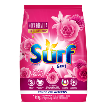 Lava Roupas em Pó Rosas e Flor de Lis Surf Pacote 1,6kg
