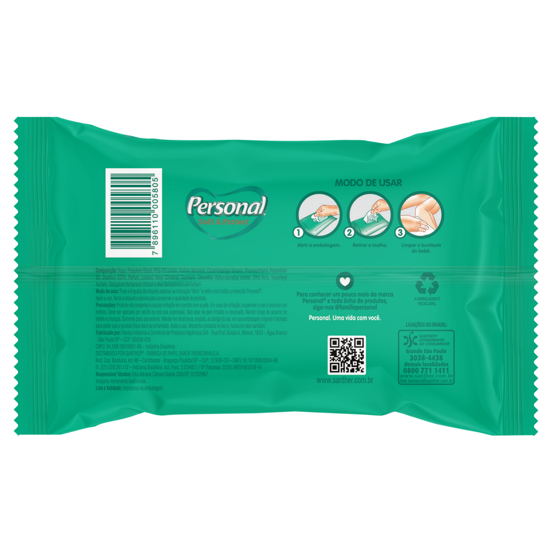 Toalha Umedecida Infantil Personal Soft & Protect Pacote 50 Folhas