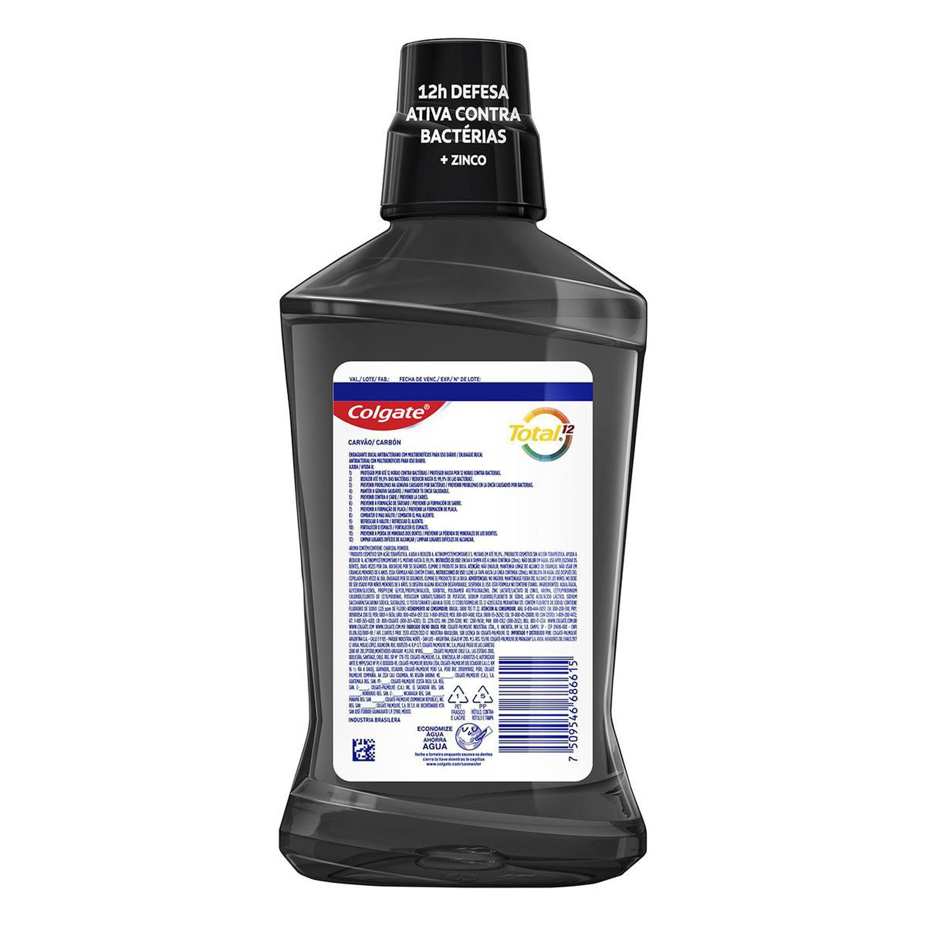 Enxaguante Bucal Multibenefício Colgate Total 12 Carvão Ativado 500ml