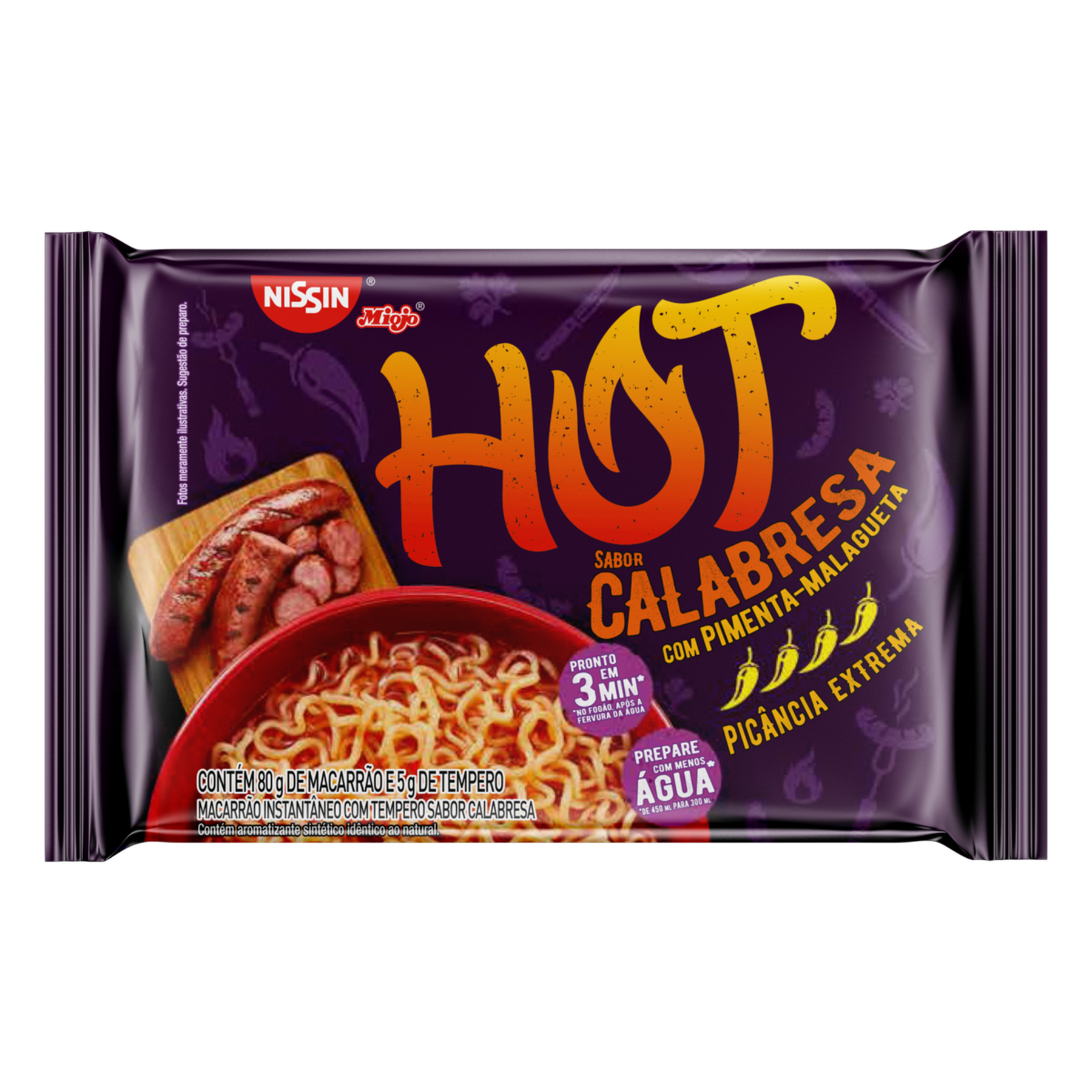 Macarrão Instantâneo Calabresa Nissin Miojo Lámen Hot Pacote 85g