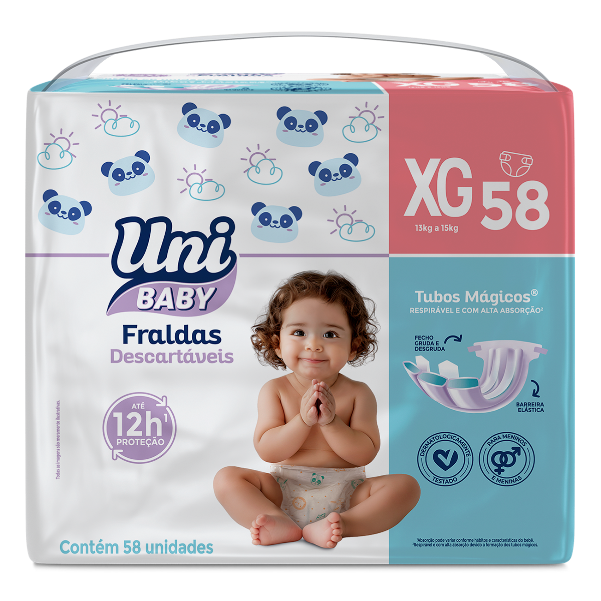 Fralda Descart&aacute;vel Uni Baby Tam. XG Pacote C/58 Unidades