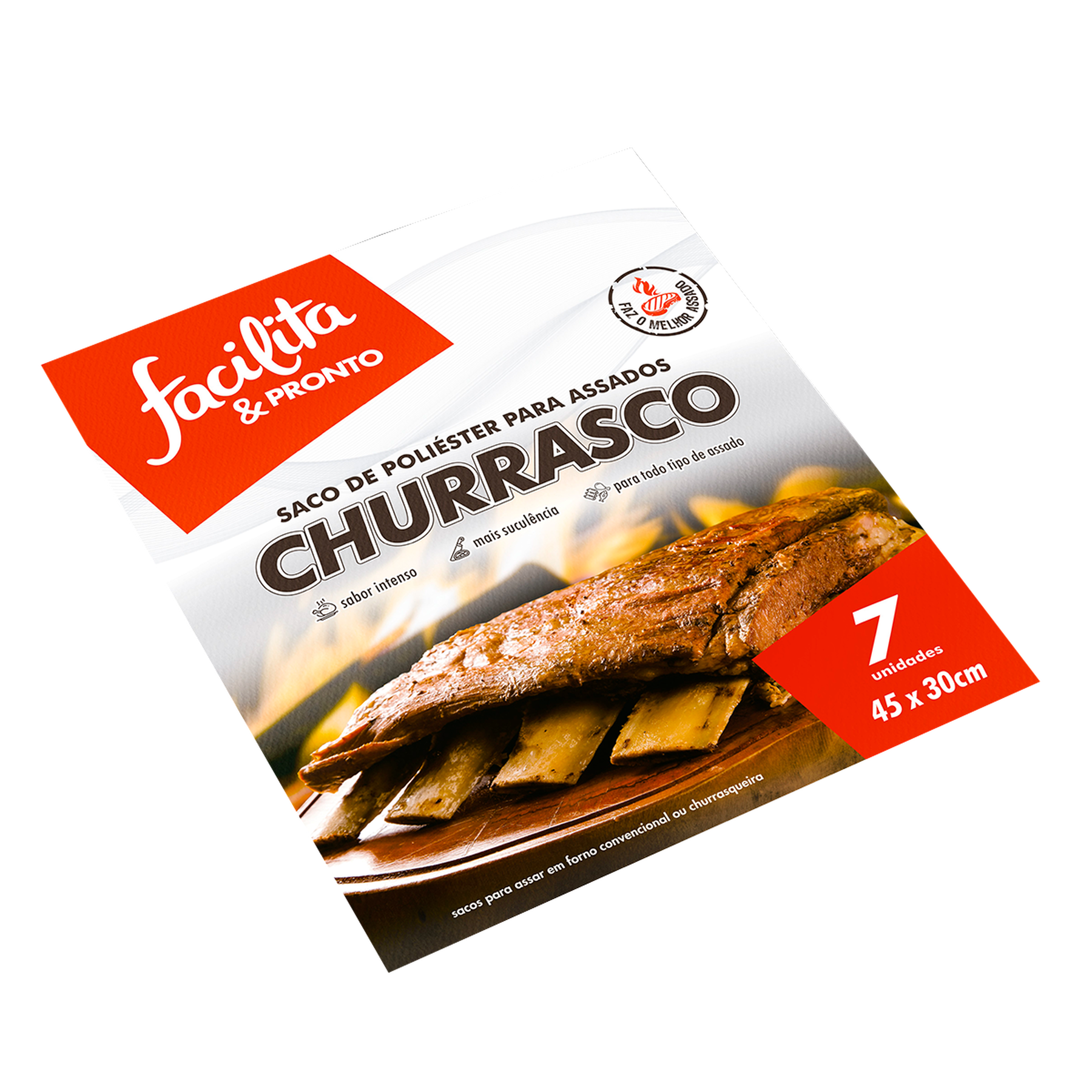 Saco de Poliéster para Assados Churrasco Facilita e Pronto 45x30cm C/7 Unidades