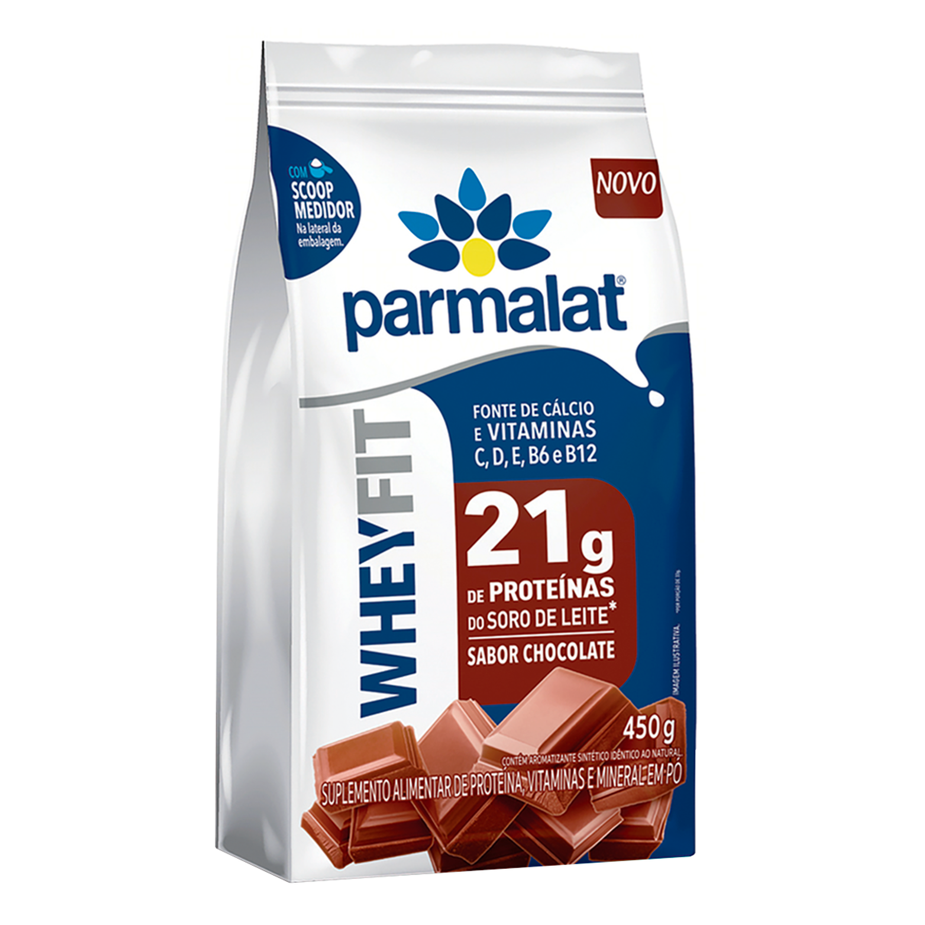 Suplemento Alimentar em Pó Chocolate WheyFit Parmalat Pacote 450g