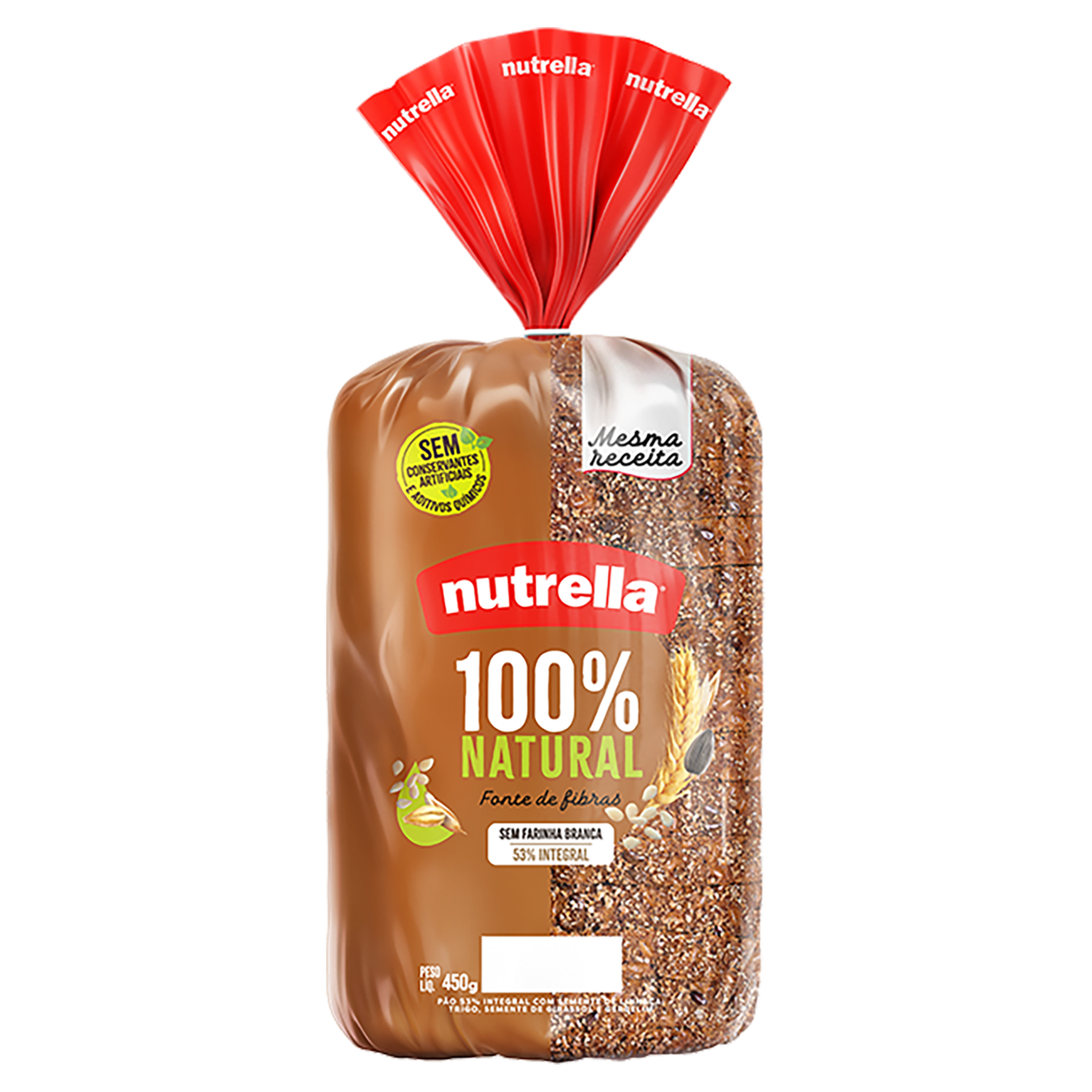 Pão de Forma 100% Integral Nutrella Pacote 450g