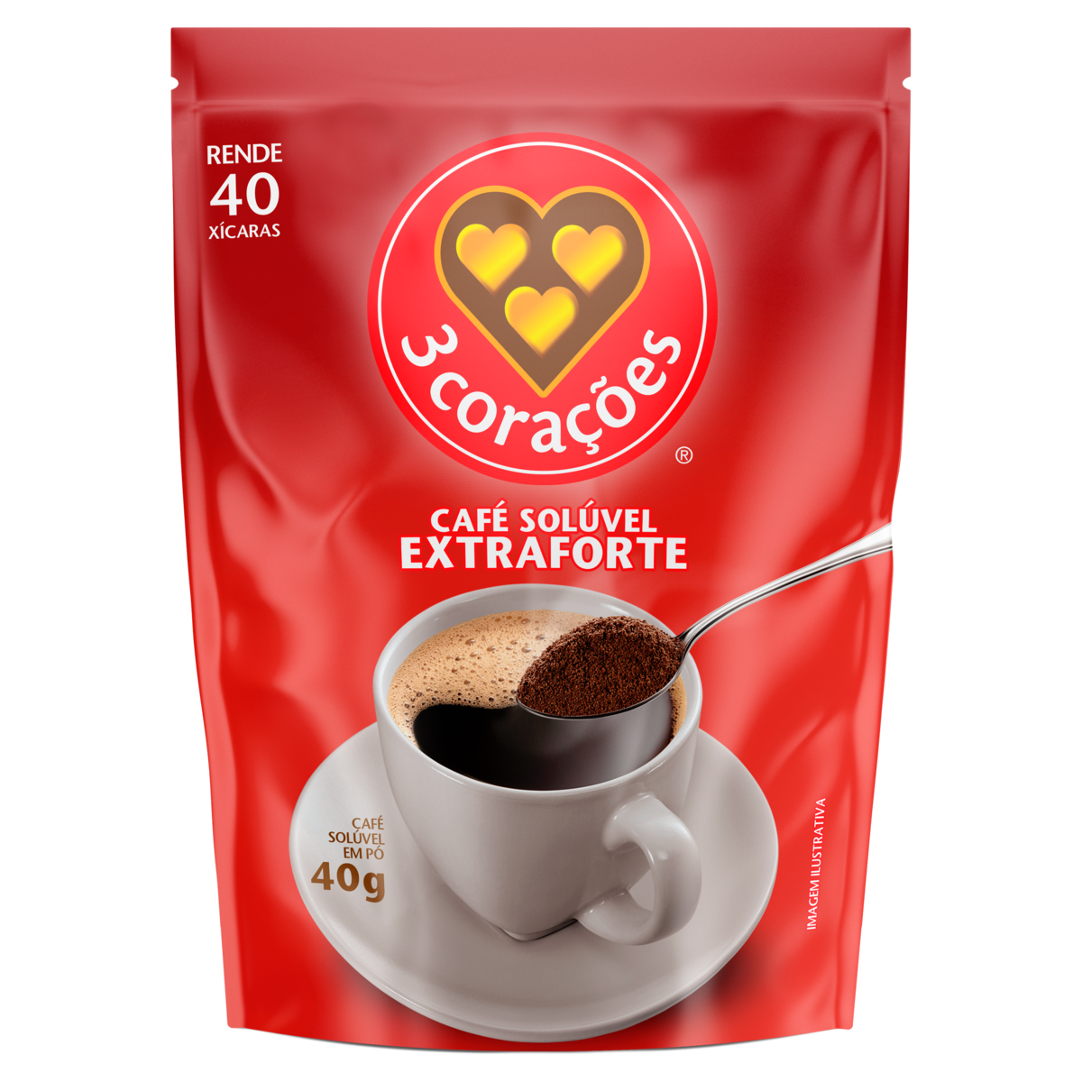 Caf&eacute; Sol&uacute;vel em P&oacute; Extraforte 3 Cora&ccedil;&otilde;es Sach&ecirc; 40g