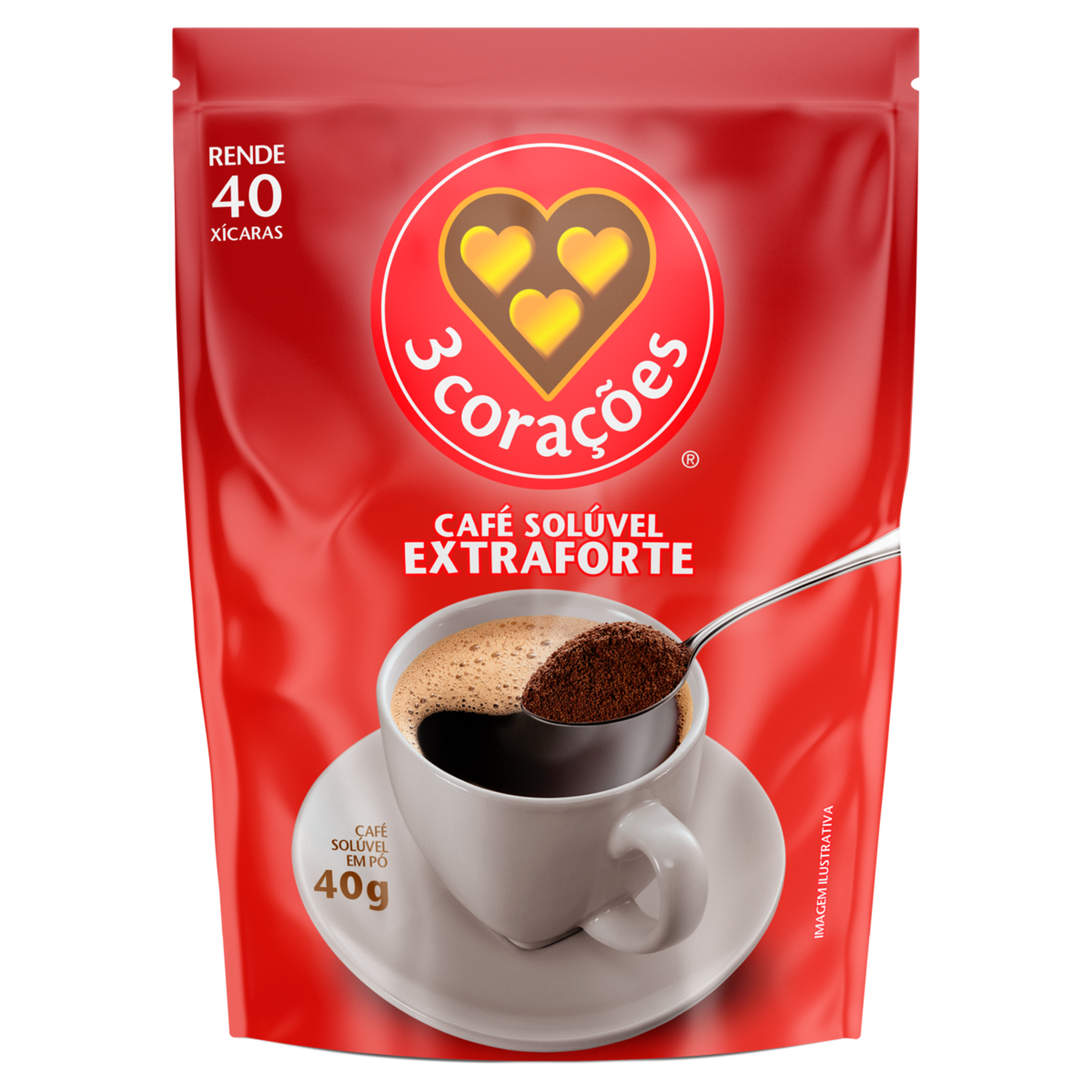 Café Solúvel em Pó Extraforte 3 Corações Sachê 40g