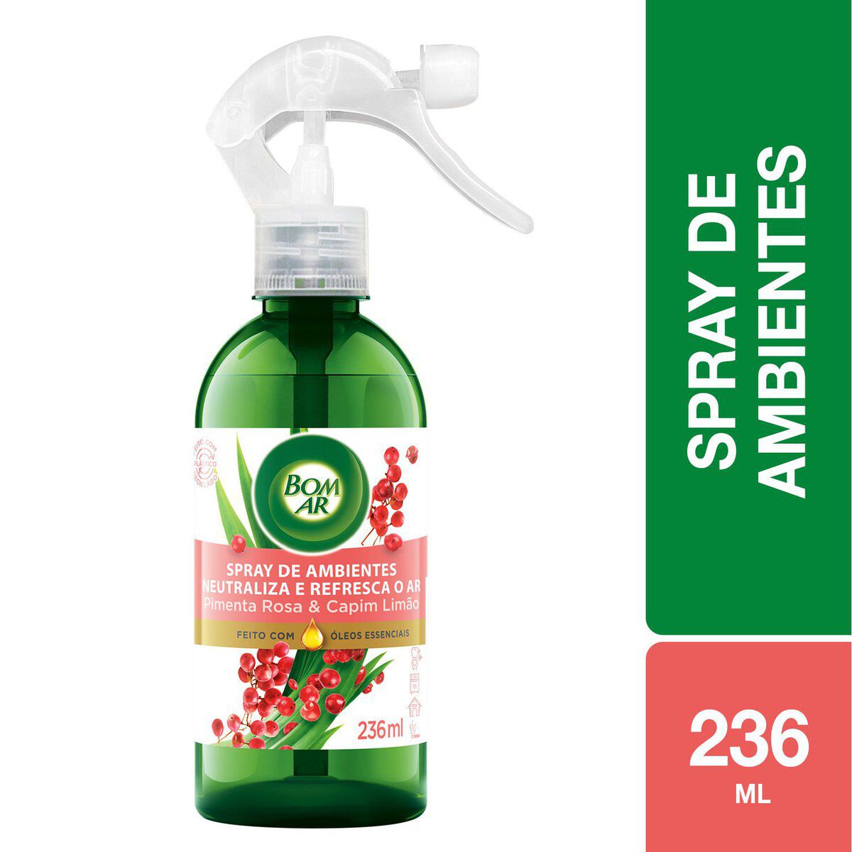 Neutralizador de Odores Pimenta-Rosa e Capim-Lim&atilde;o Bom Ar Frasco 236ml Borrifador