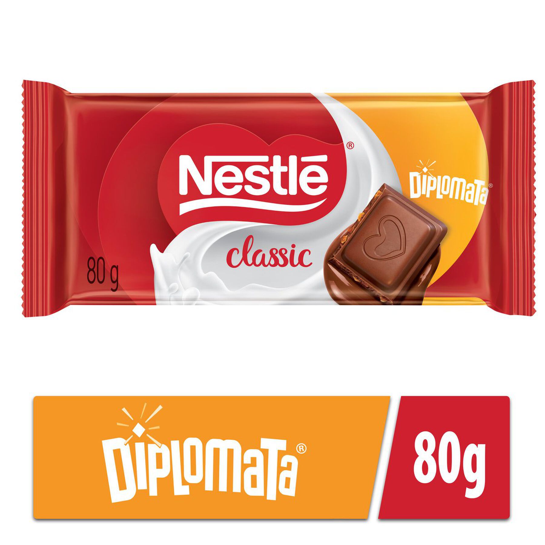 Barra de Chocolate ao Leite Diplomata Classic Nestlé Pacote 80g