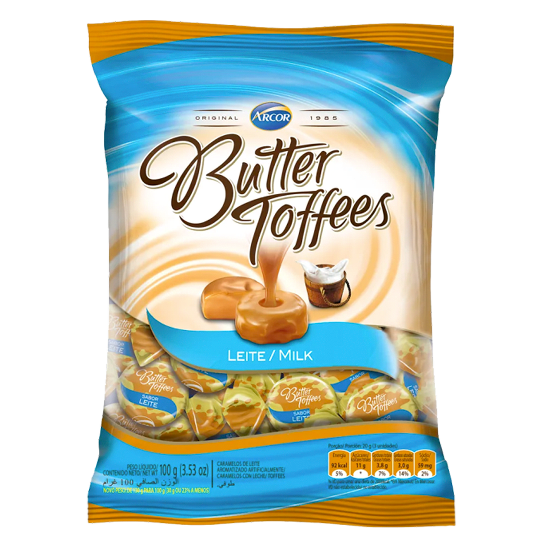 Bala Butter Toffees Leite Arcor Pacote 100g