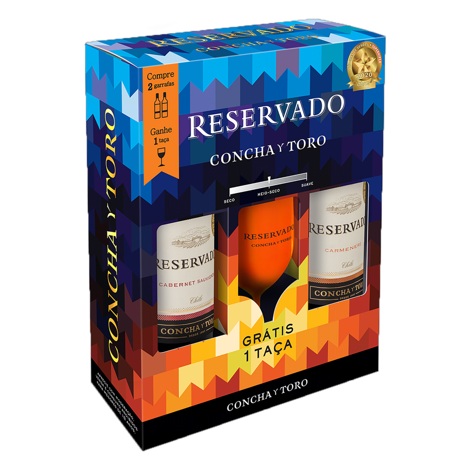 Vinho Tinto Cabernet Sauvignon e Carménère Concha y Toro 750 Cada + Taça