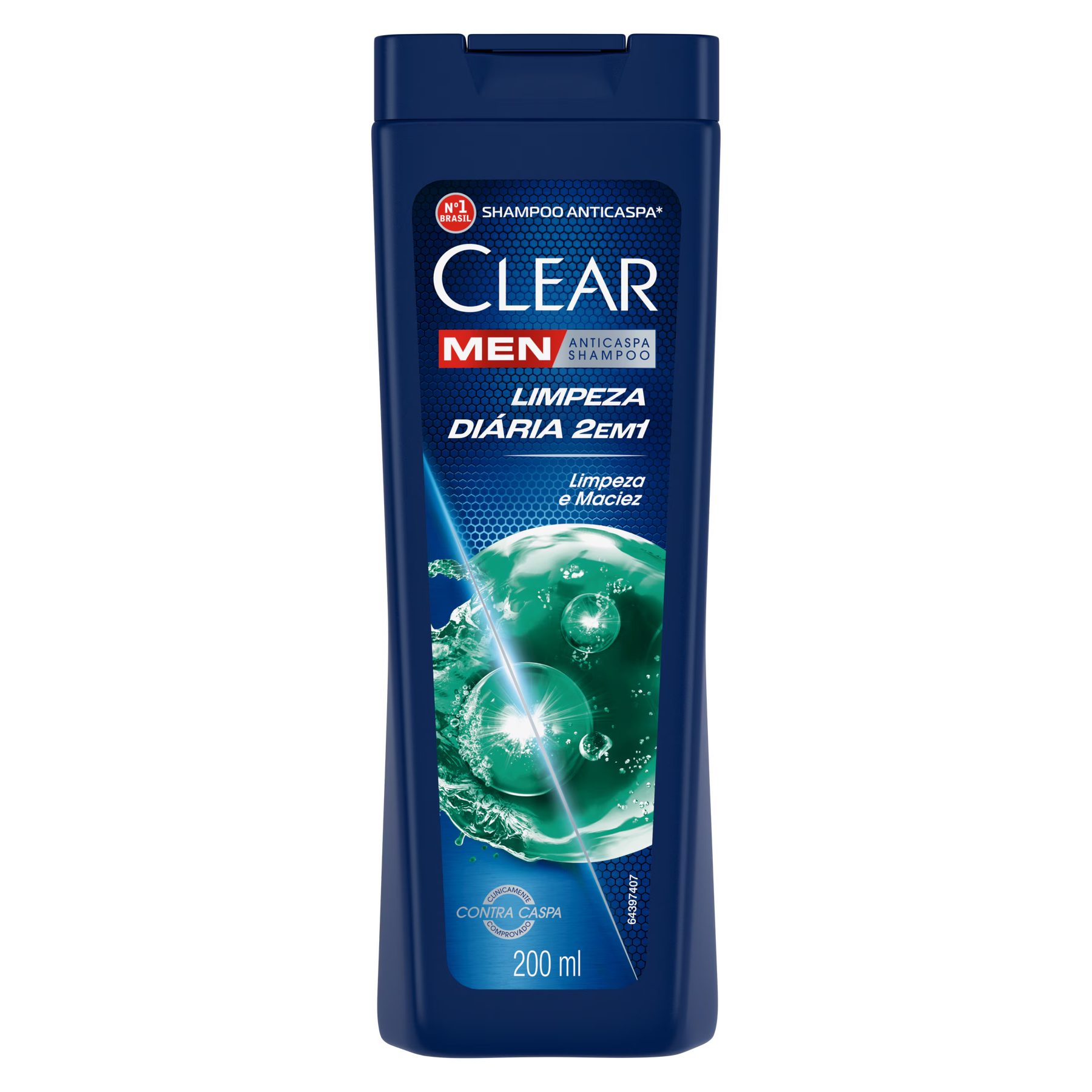 Shampoo 2 em 1 Anticaspa Clear Men Limpeza Di&aacute;ria Frasco 200ml