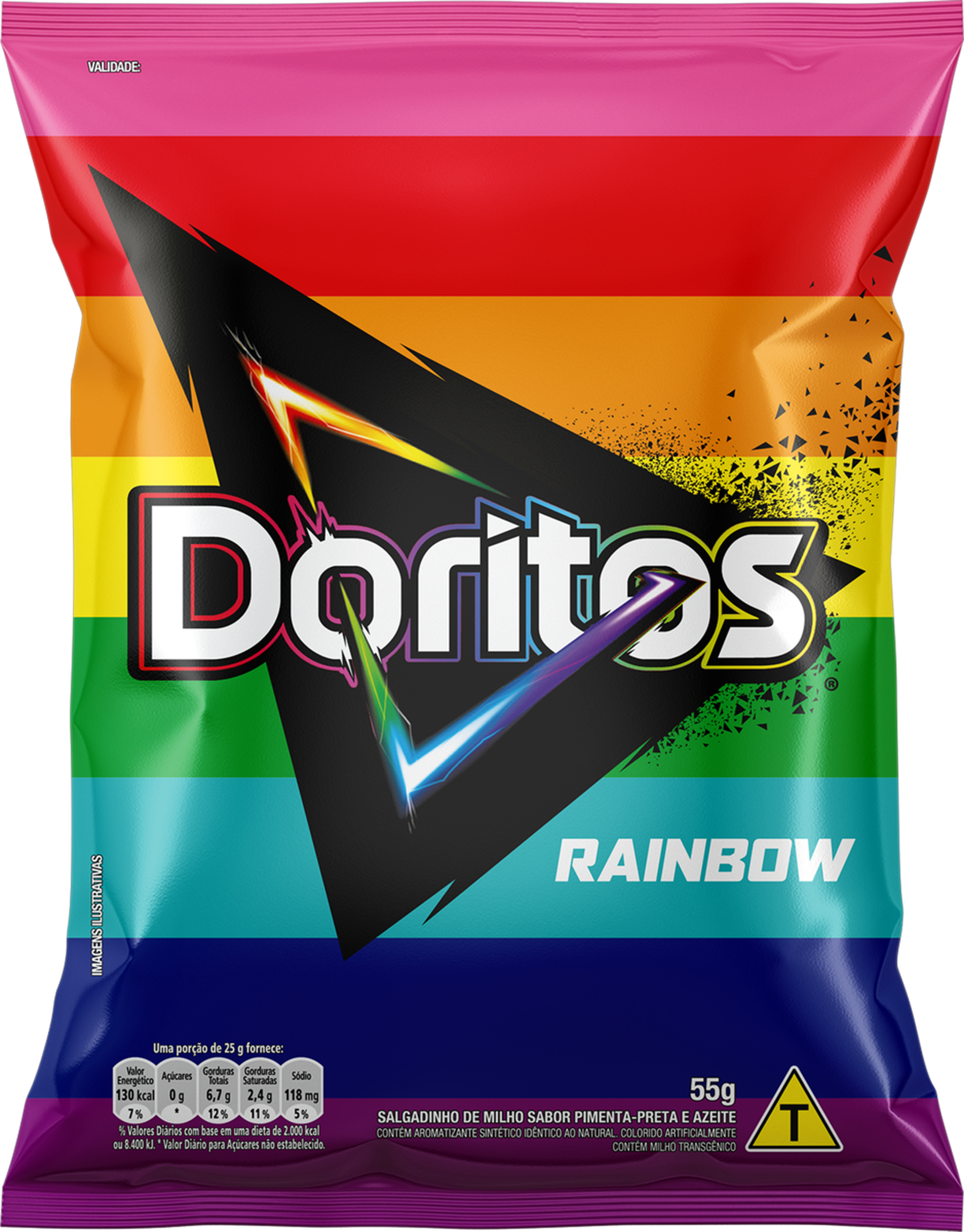 Salgadinho de Milho Doritos Rainbow Sabor Pimenta Preta e Azeite Pacote 55g