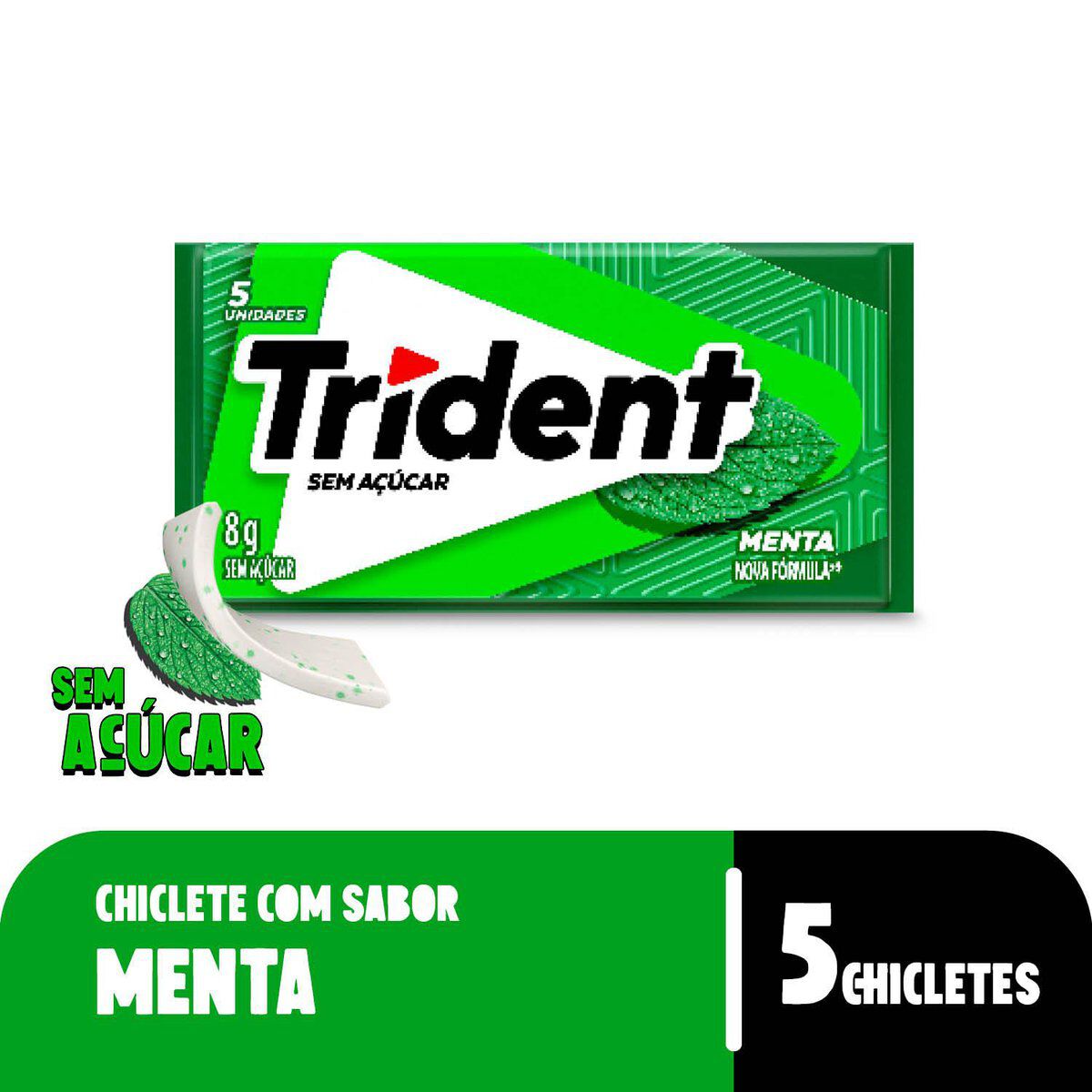 Chiclete Trident Menta Sem A&ccedil;&uacute;car 8g - Embalagem com 5 unid.