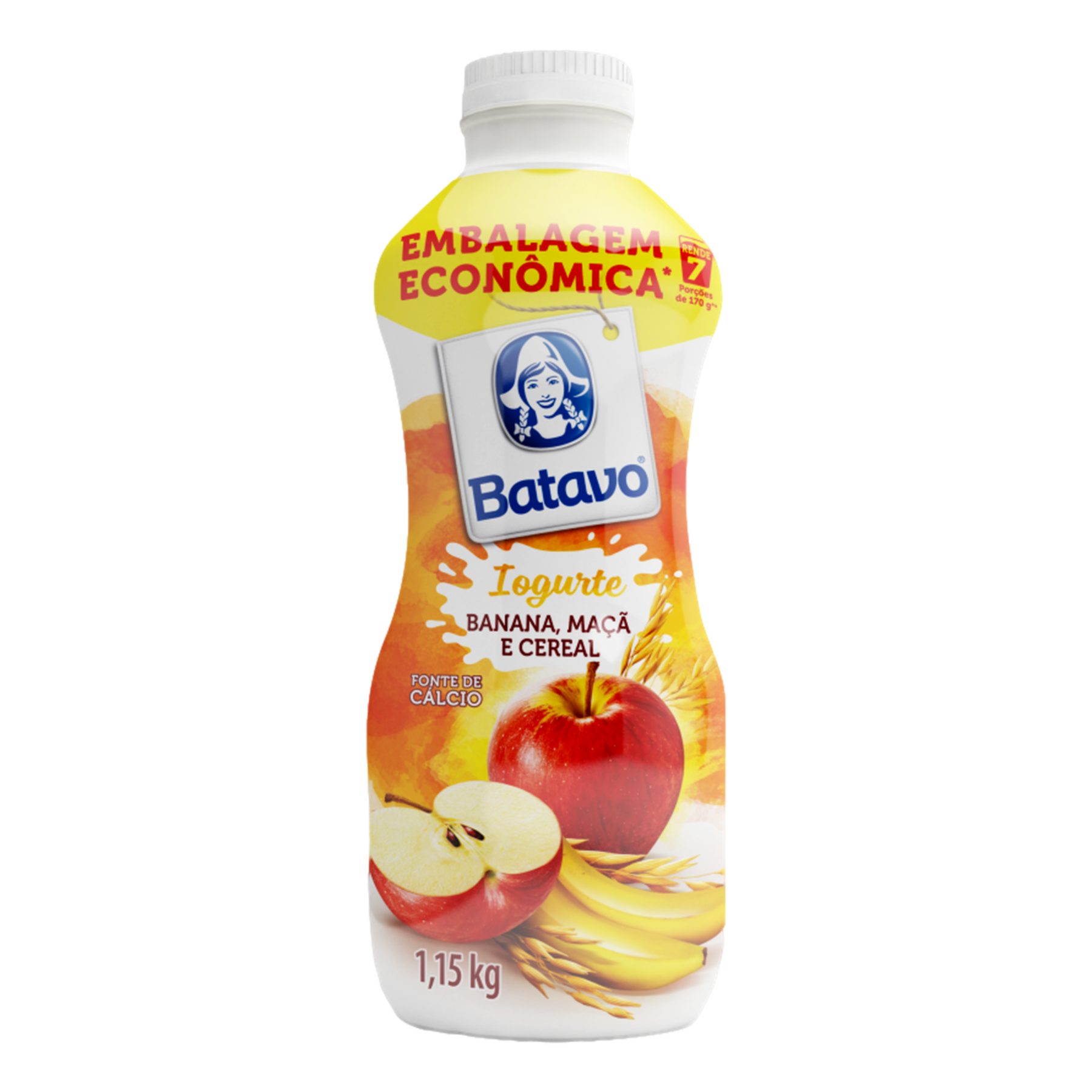 Iogurte Parcialmente Desnatado Banana, Maçã e Cereal Batavo Garrafa 1,15kg - Embalagem Econômica