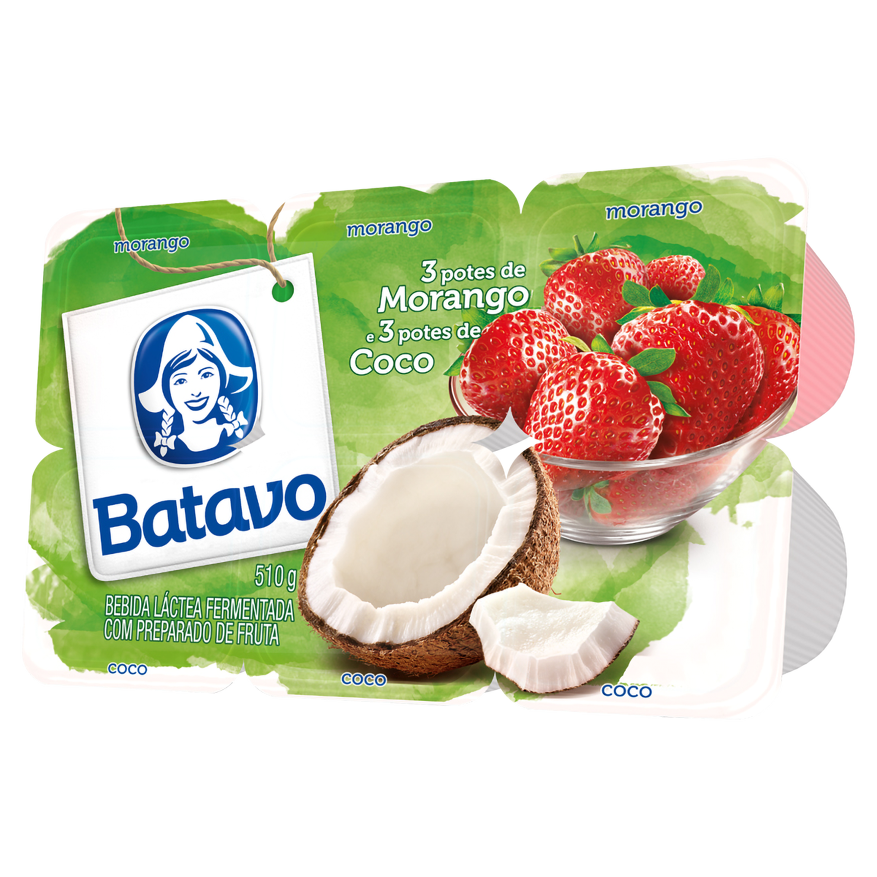 Bebida Láctea Fermentada Morango + Coco Batavo Bandeja 510g