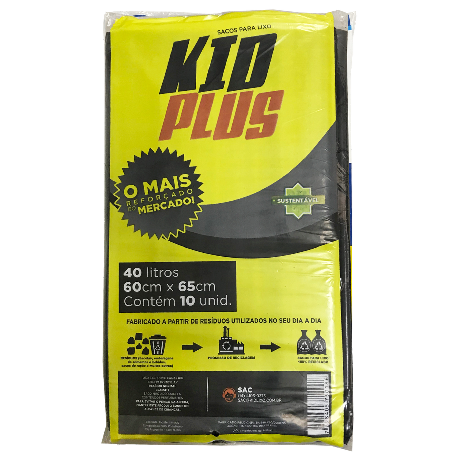 Saco Lixo Kid Plus 40l Pacote 10 Unidades