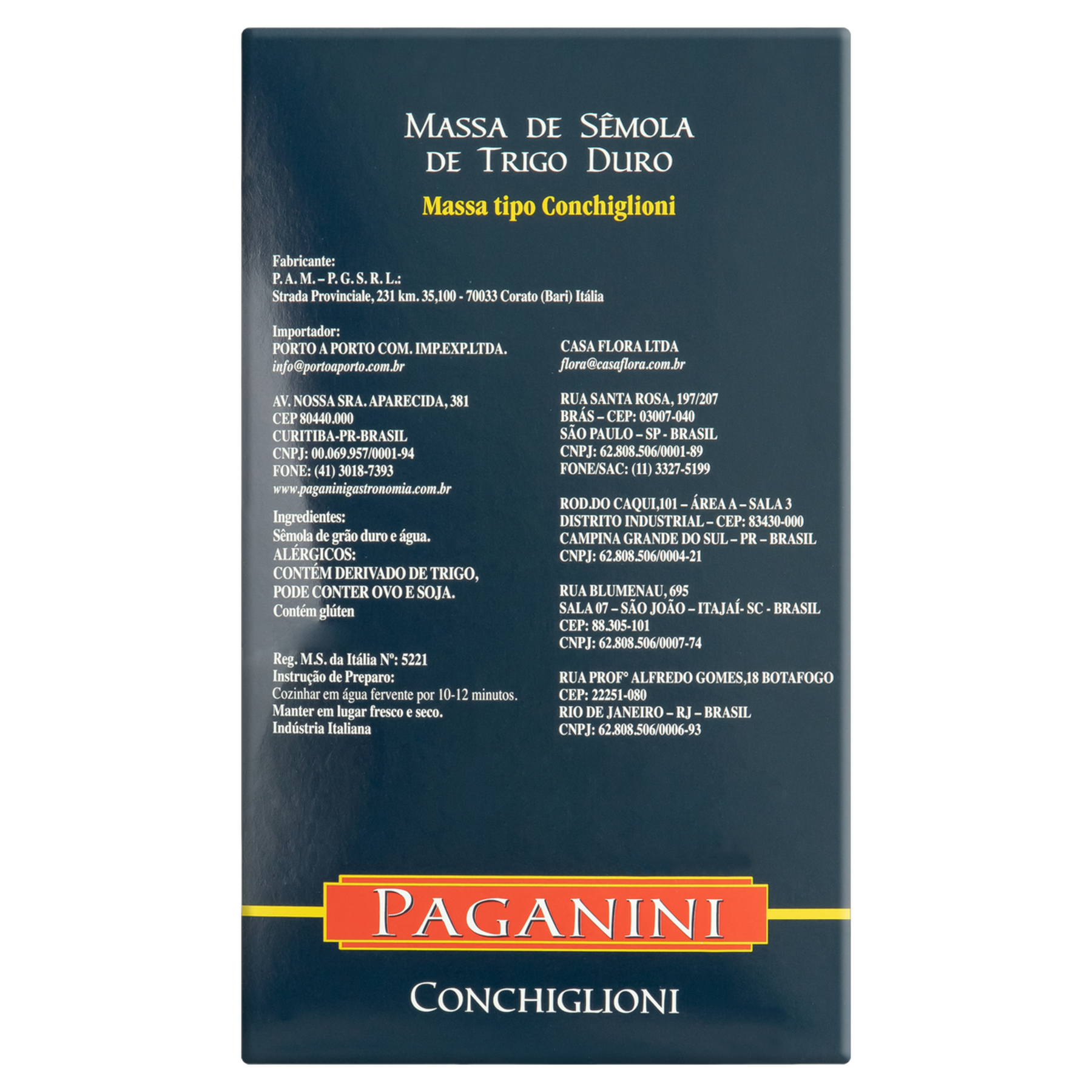 Macarr&atilde;o de S&ecirc;mola Grano Duro Conchiglioni Paganini Caixa 500g