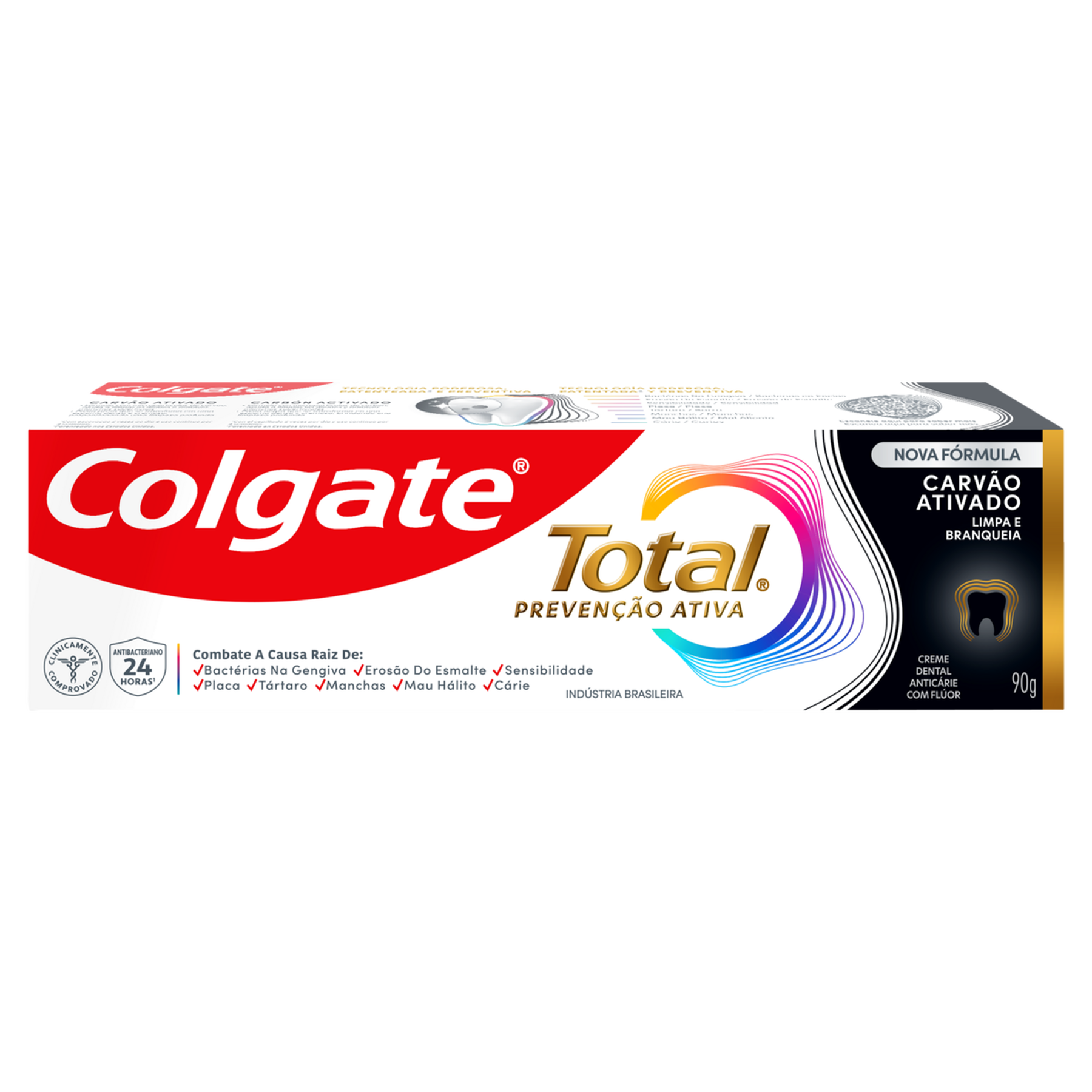 Creme Dental Multibenef&iacute;cio Carv&atilde;o Ativado Total Colgate 90g&nbsp;
