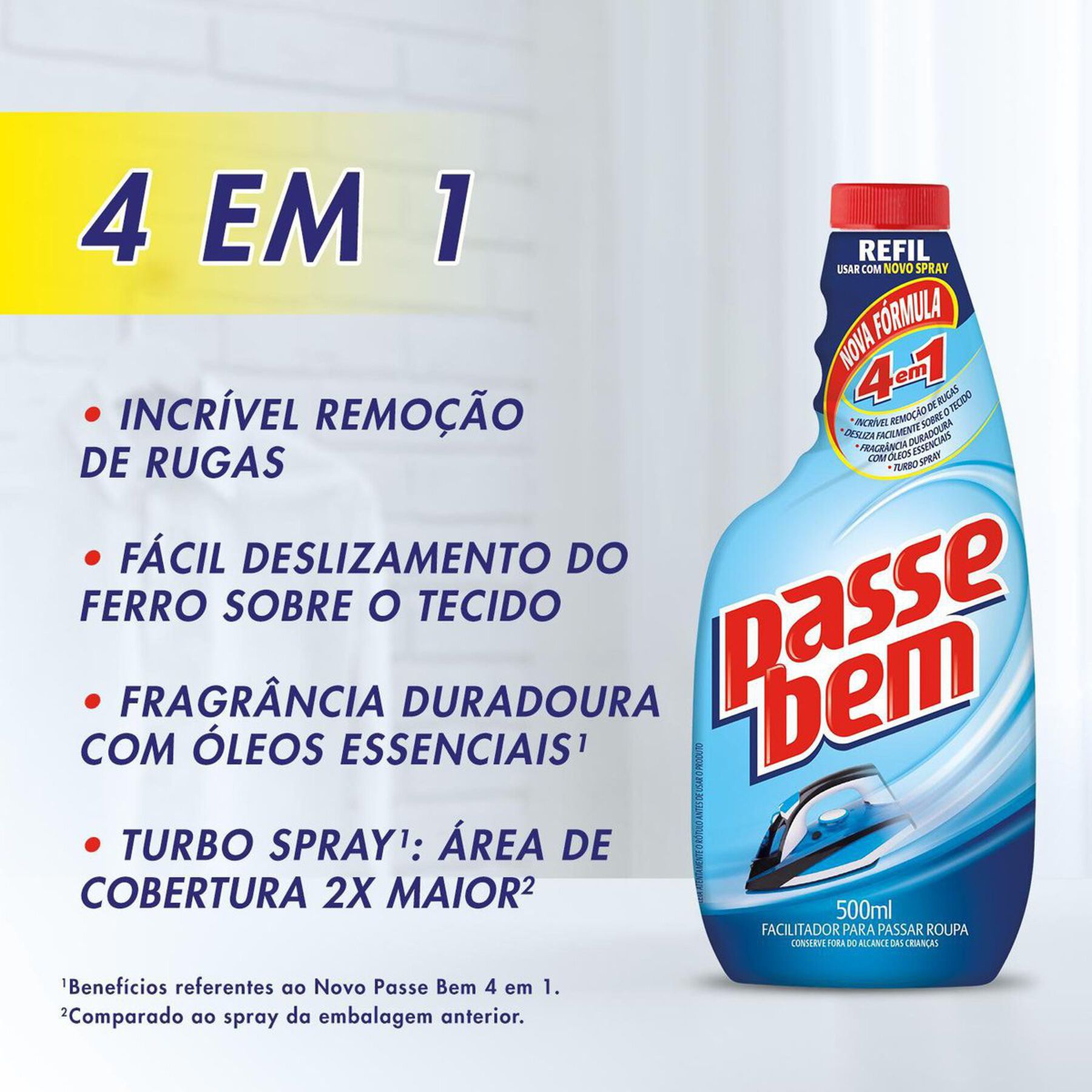 Facilitador de Passar Roupas Líquido Passe Bem Frasco 500ml Refil