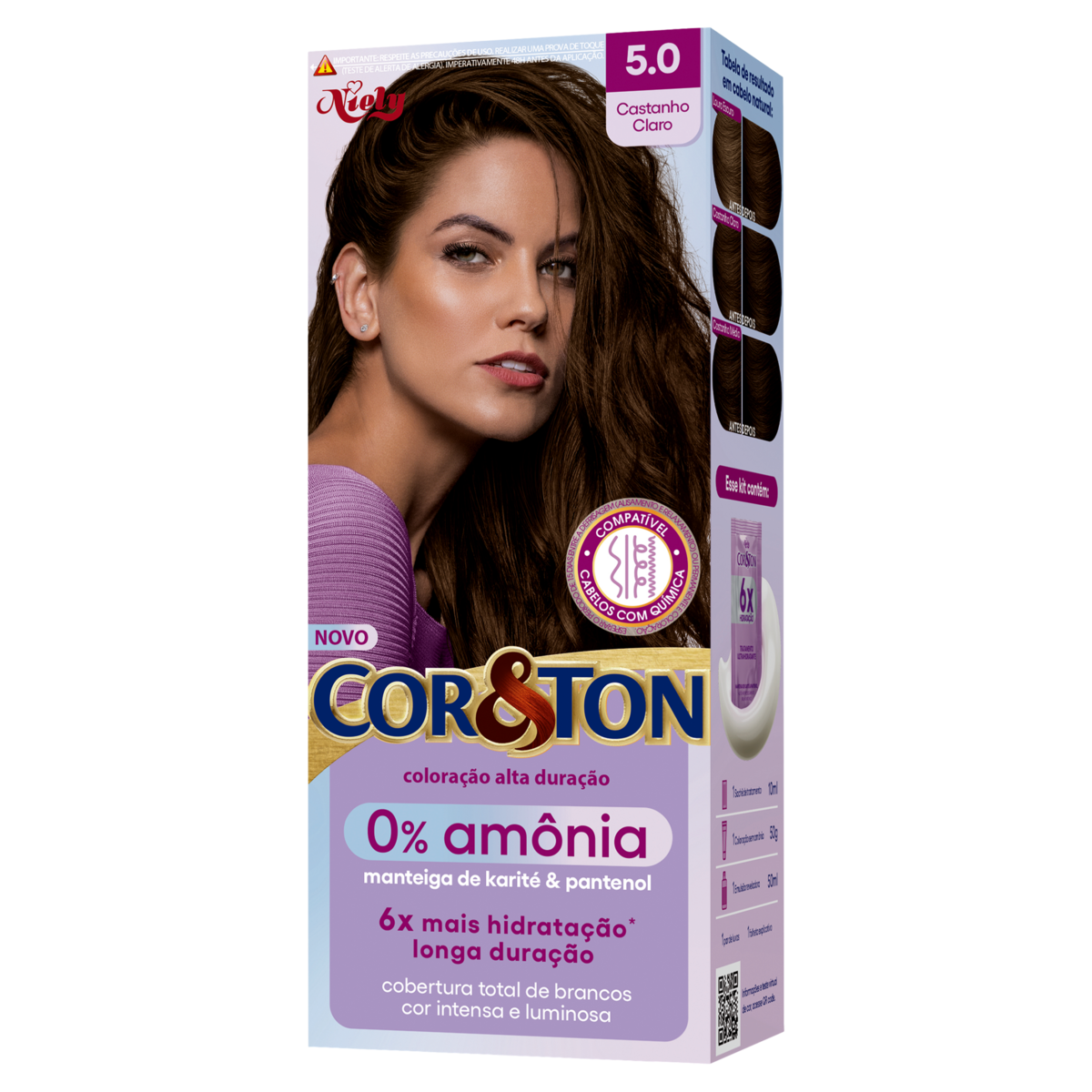 Tintura para Cabelo sem Am&ocirc;nia Castanho Claro 5.0 Niely Cor&Ton&nbsp;