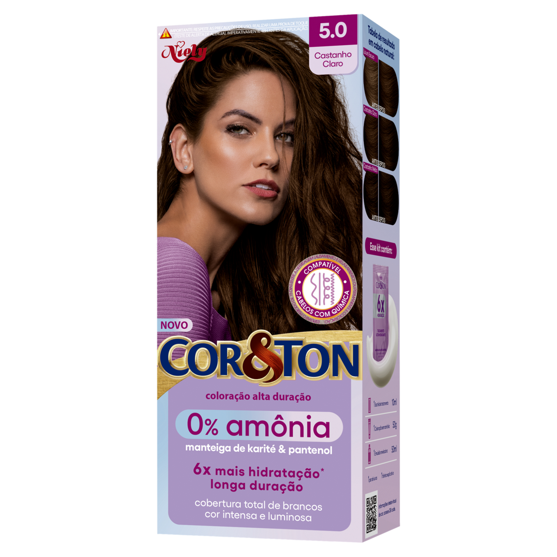 Tintura para Cabelo 0% Amônia Castanho Claro 5.0 Niely CoreTon