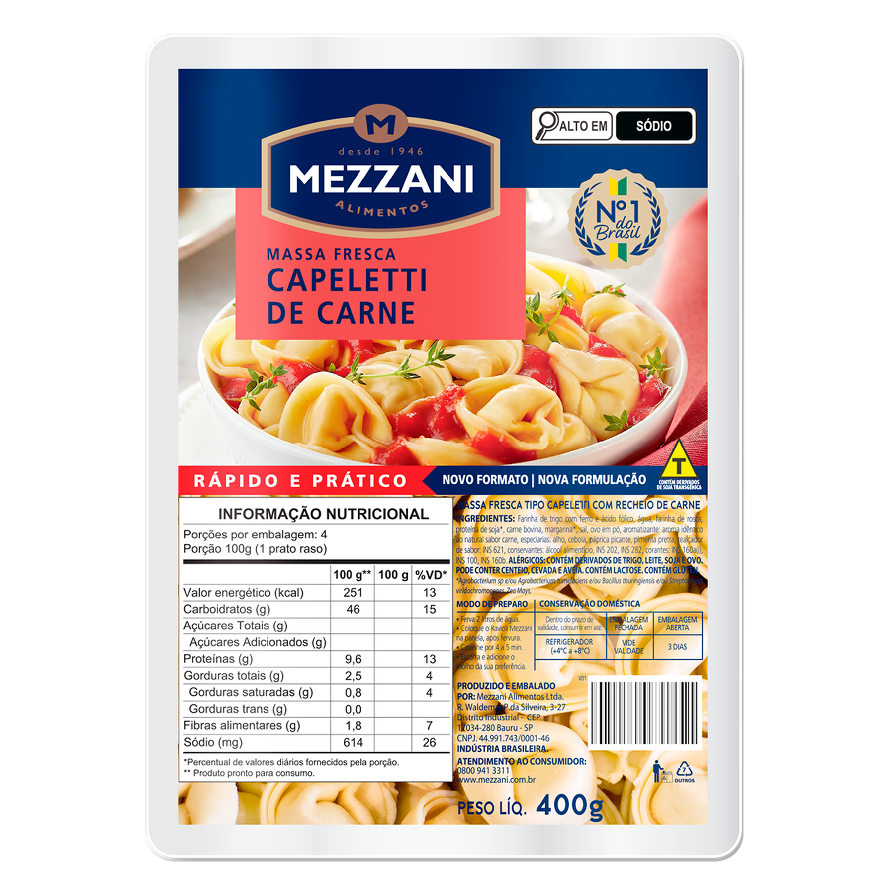Capeletti Carne Mezzani Bandeja 400g&nbsp;