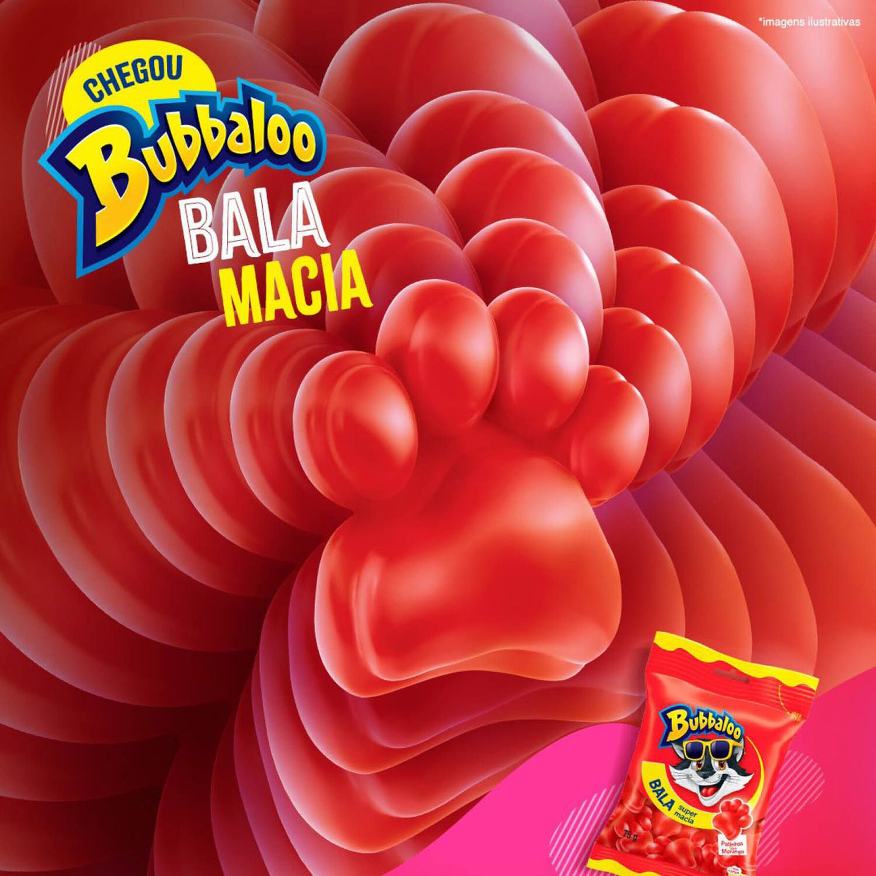 Bala Morango Patinhas Bubbaloo Pacote 75g