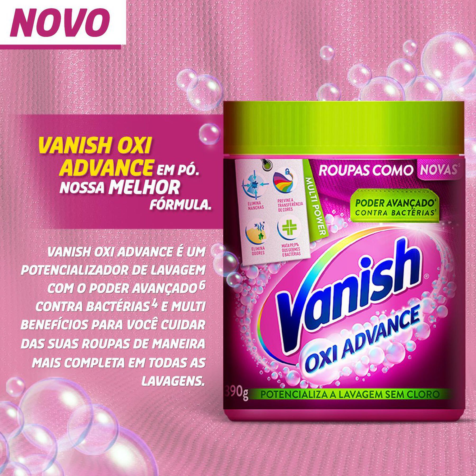 Tira-Manchas em Pó Vanish Oxi Advance Pacote 870g - Embalagem Refil Leve Mais Pague Menos