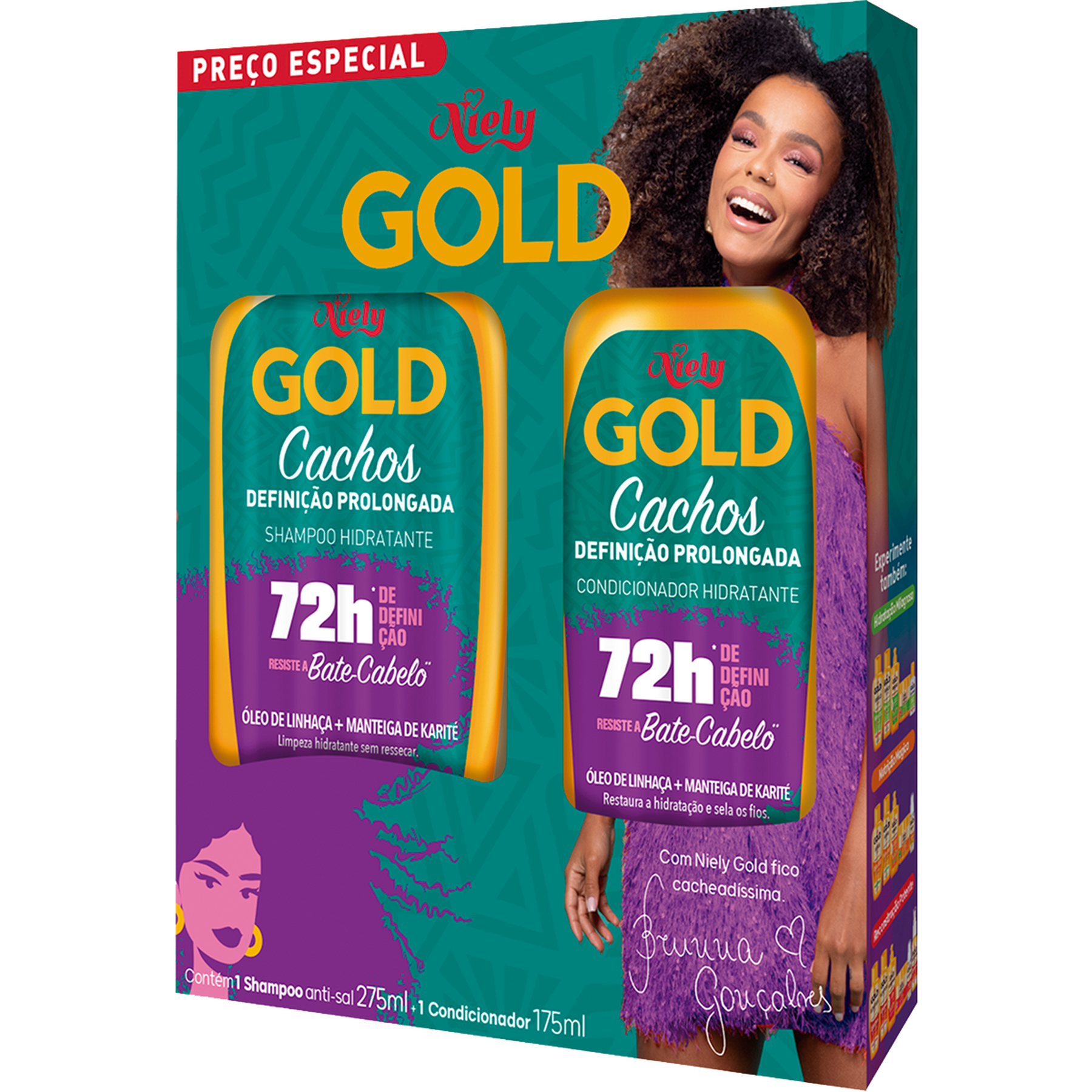 Shampoo 275ml + Condicionador 175ml Cachos Definição Prolongada Niely Gold - Embalagem Preço Especial