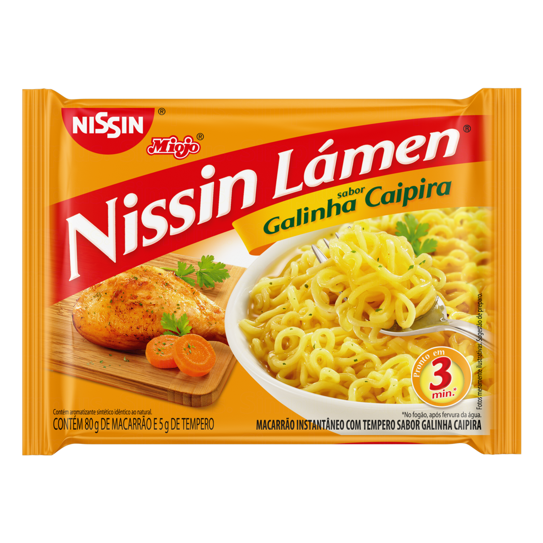 Macarrão Instantâneo Galinha Caipira Nissin Miojo Lámen Pacote 85g