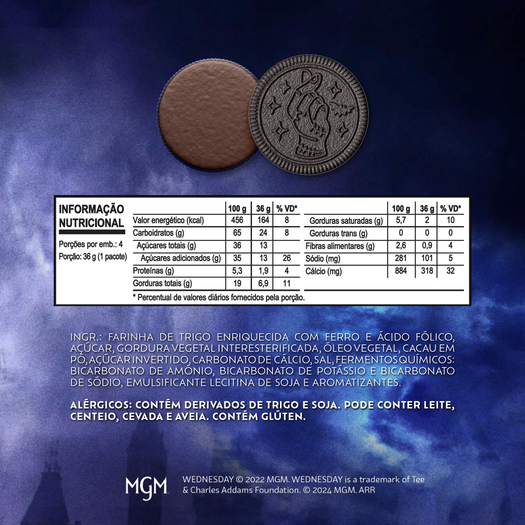 Pack Biscoito Chocolate Recheio Chocolate Oreo Pacote 144g 4 Unidades