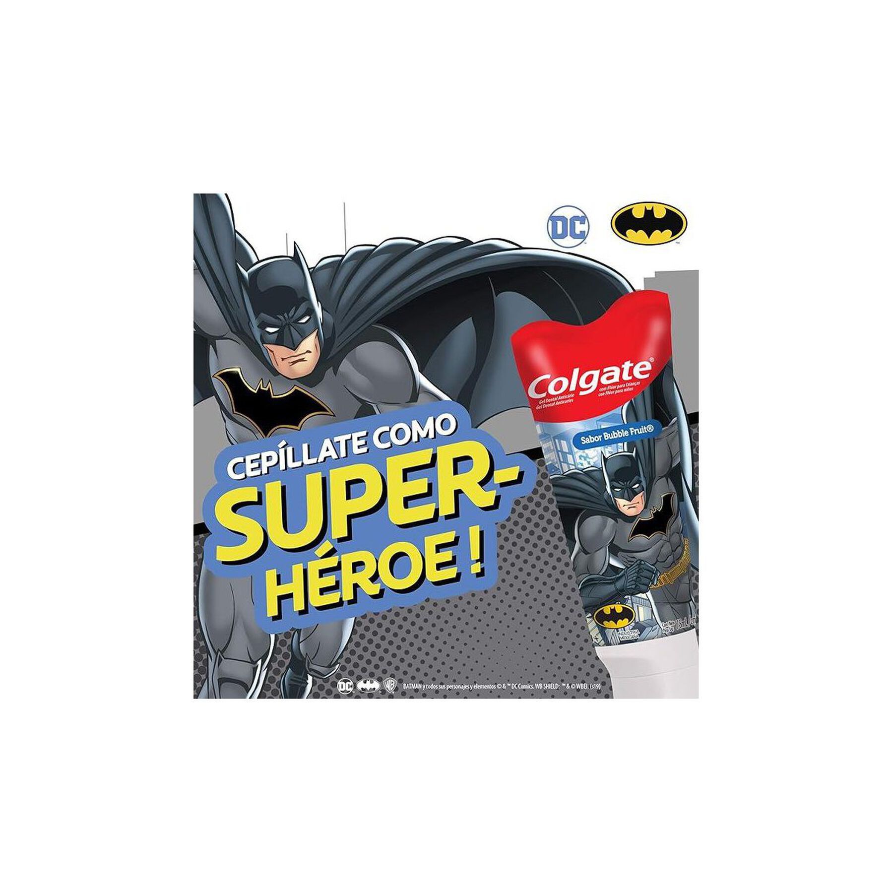 Gel Dental Infantil com Flúor Bubble Fruit Justice League Colgate Smiles Bisnaga 100g