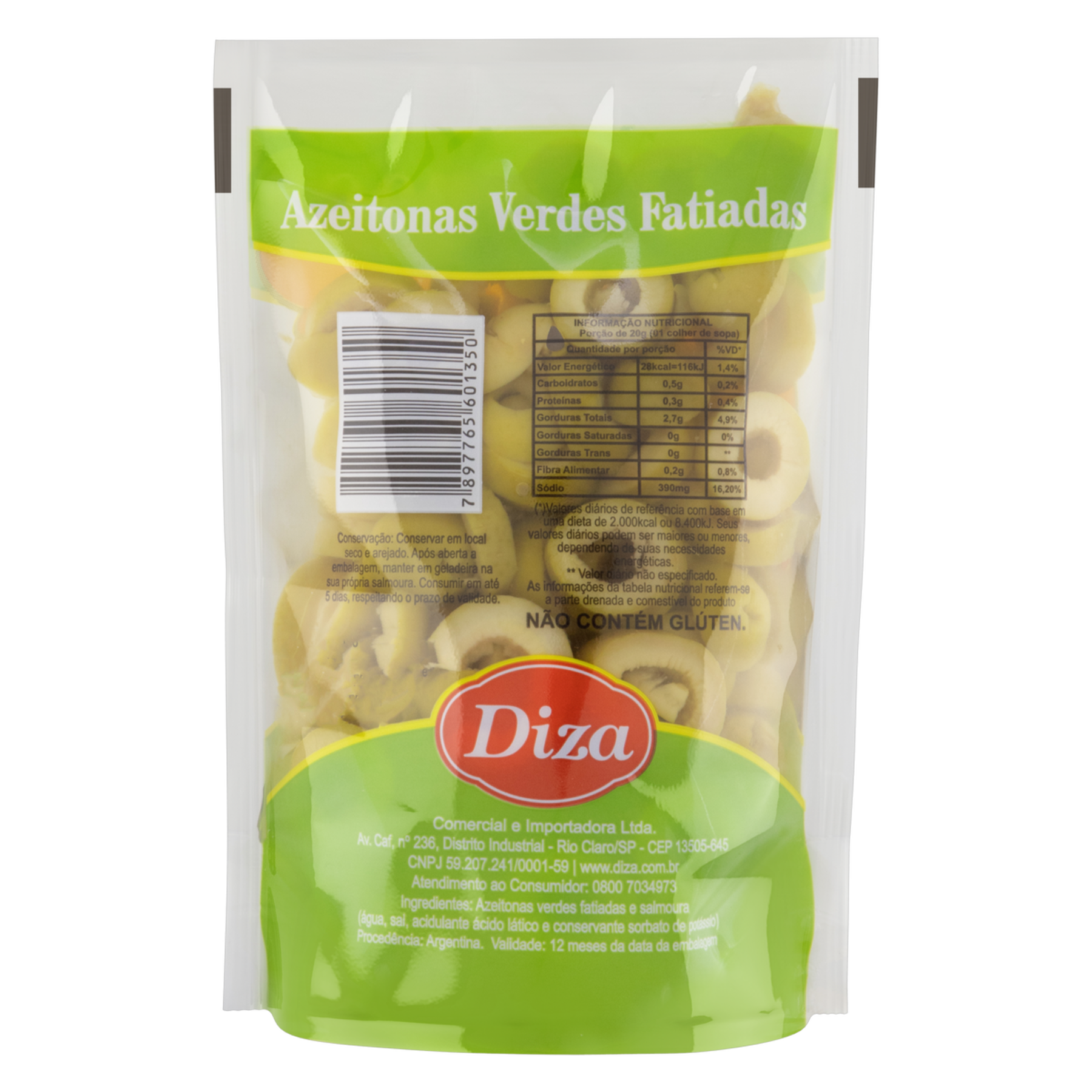 Azeitona Verde em Conserva Fatiada Diza Sachê 100g