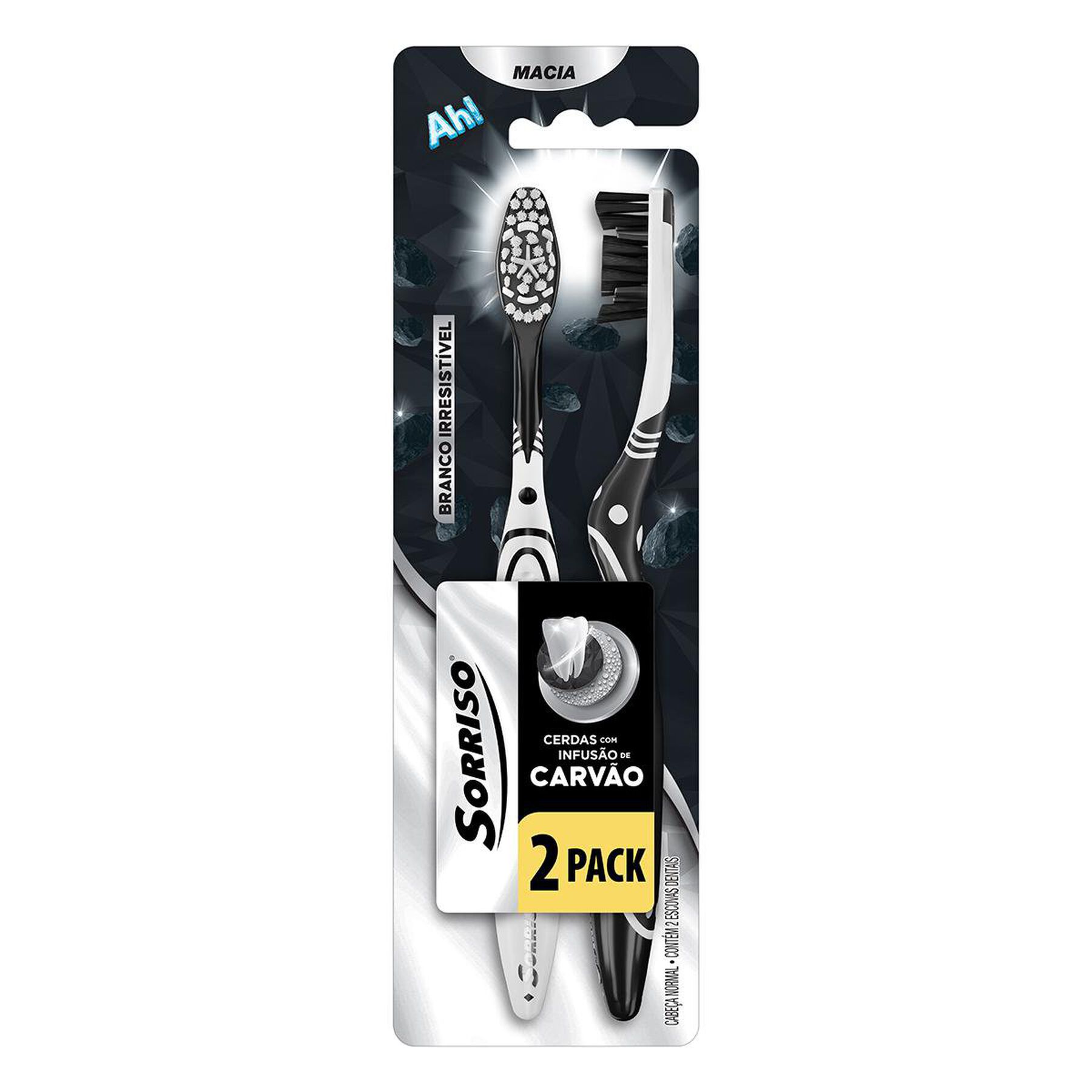 Escova Dental Macia Branco Irresist&iacute;vel Infus&atilde;o de Carv&atilde;o Sorriso C/2 Unidades