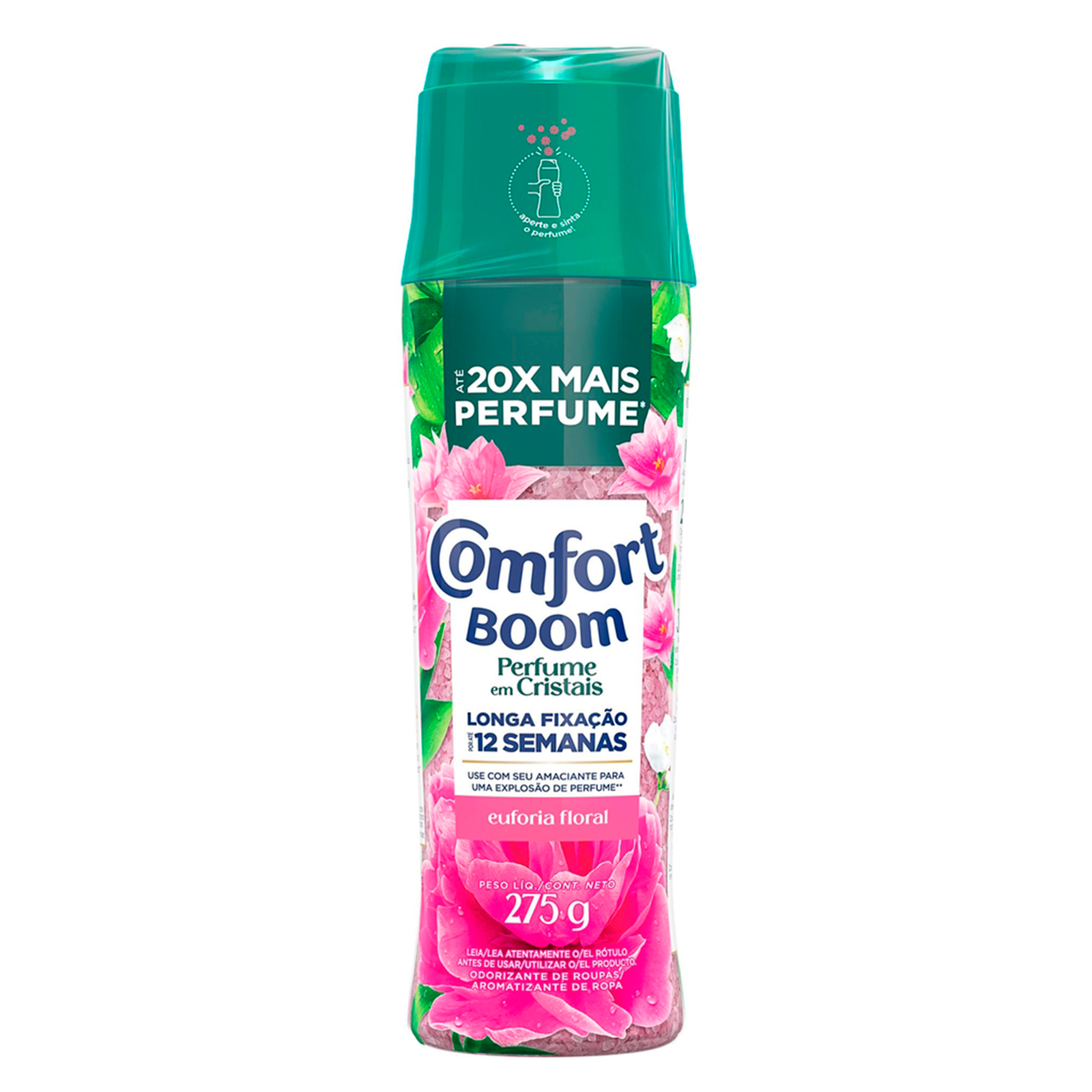 Odorizante de Roupas Euforia Floral Perfume em Cristais Comfort Boom Frasco 275g
