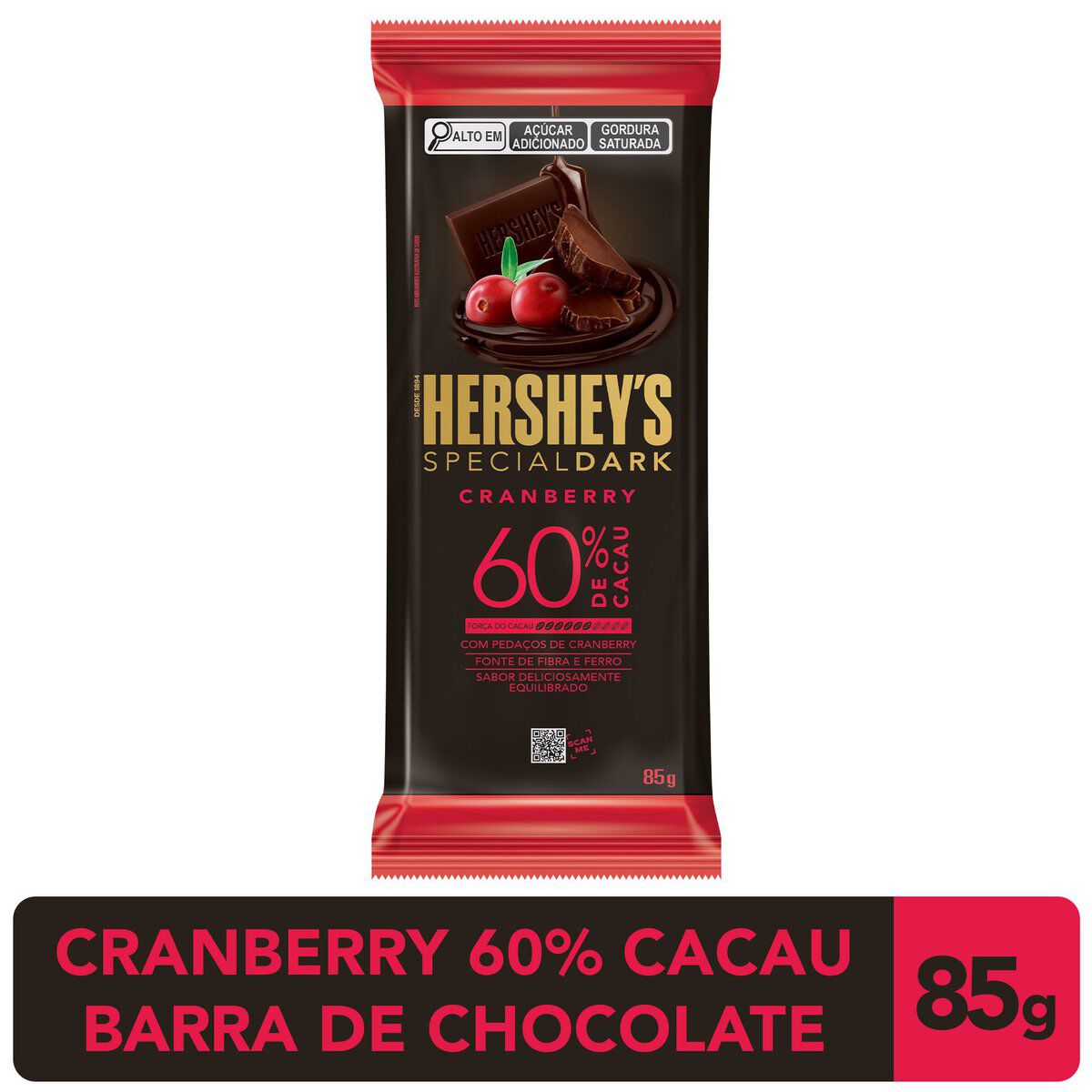 Chocolate Amargo 60% Cacau Cranberry Hersheys Special Dark Pacote 85g
